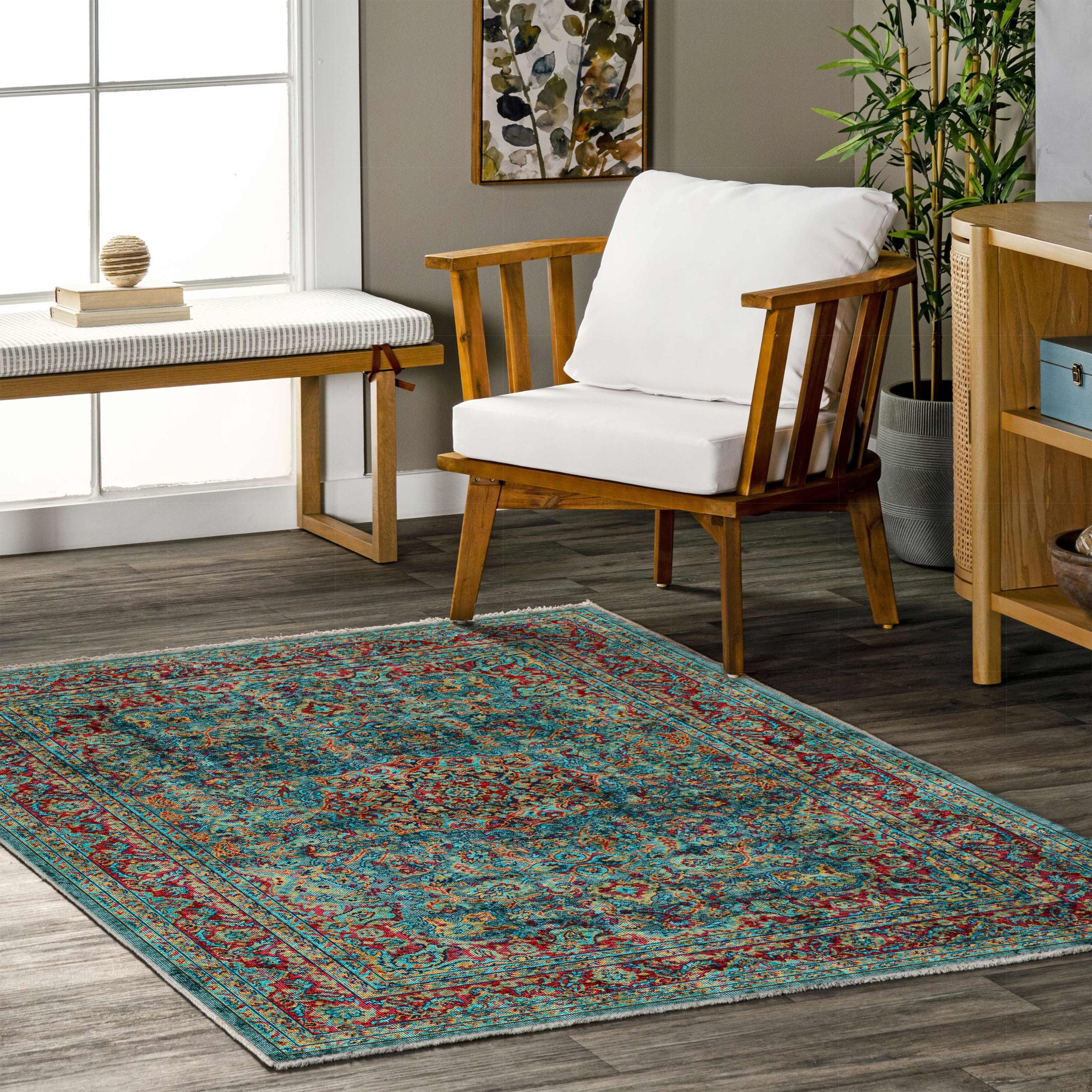 Netline Home Green Khaki Vintage Machine Washable Chenille Rug Design NH7105 - Gallery Image 5 - Netline Home