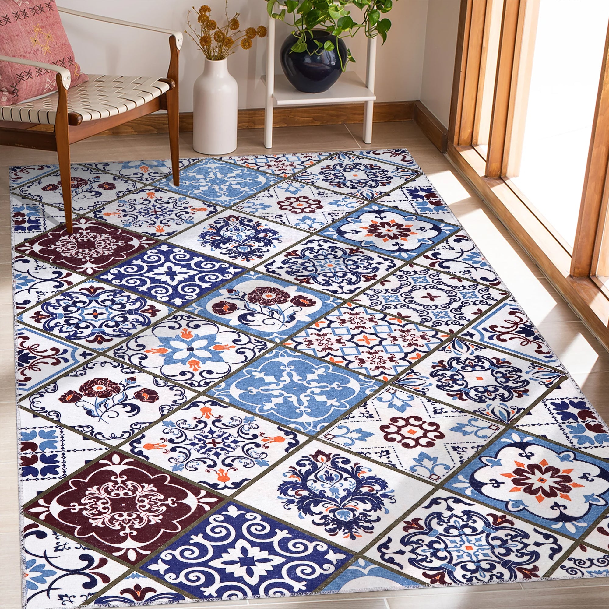 Netline Home Rugs Depot Modern Beige Floral Washable Rug Design 4002