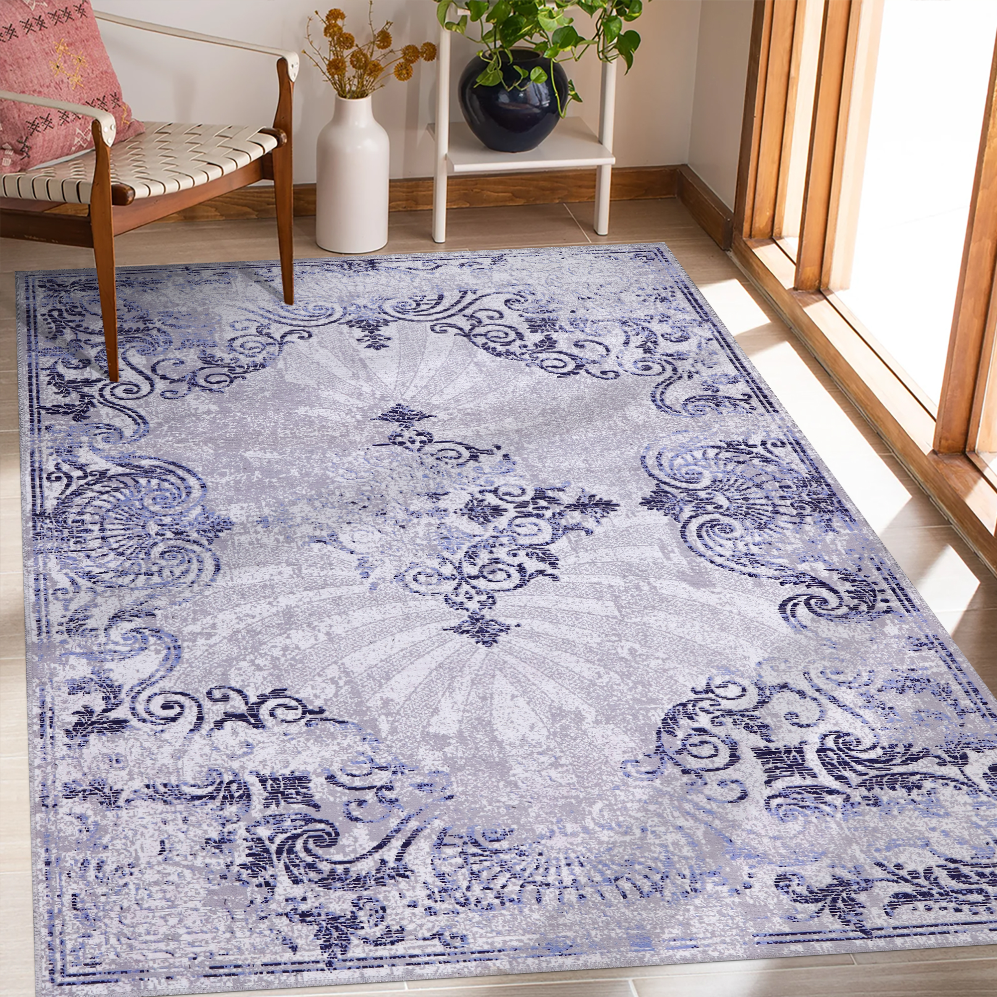 Netline Home Rugs Depot Modern Beige Floral Washable Rug Design NL1009