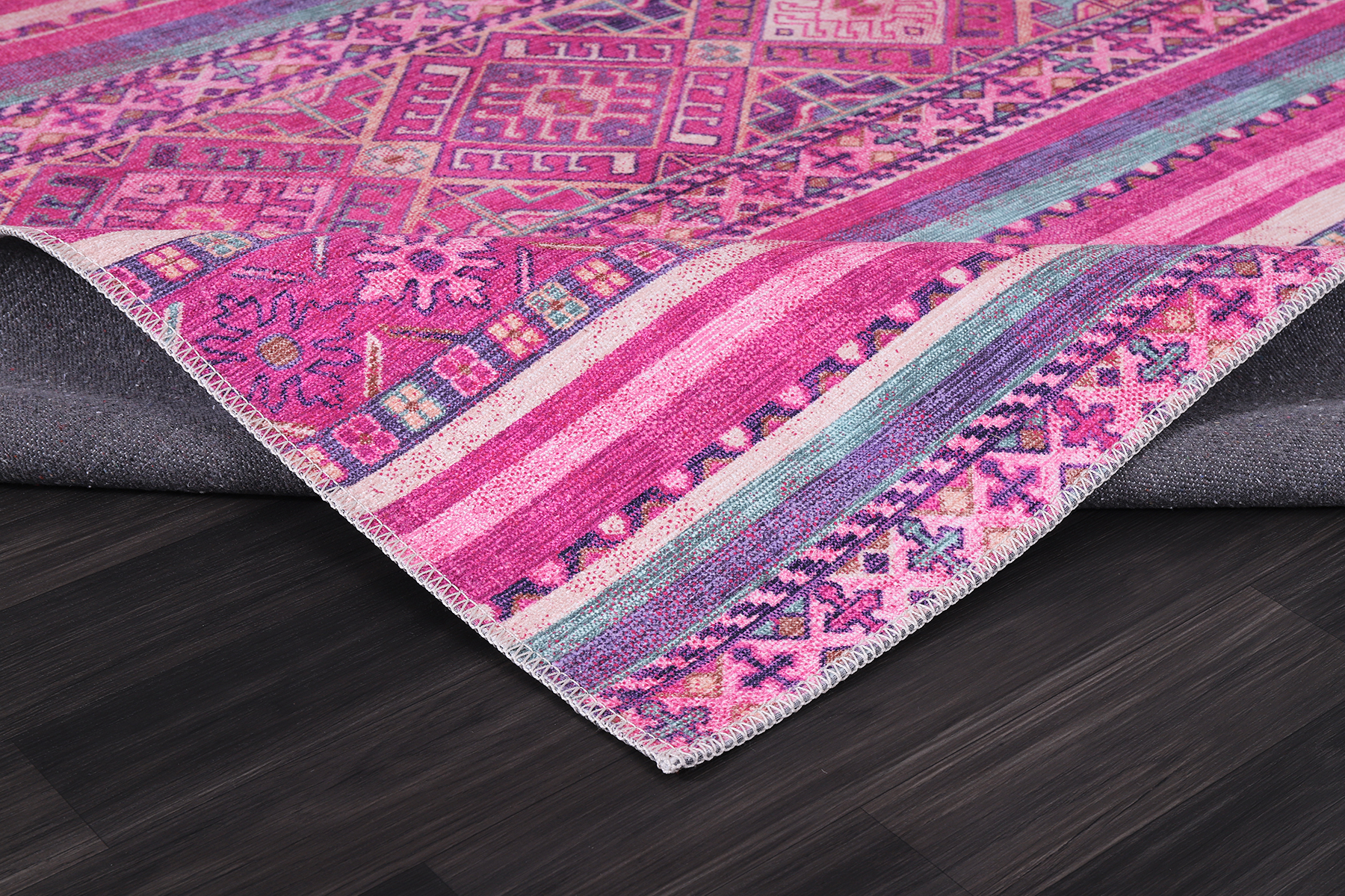 Netline Home Rugs Depot Bohemian Pink Striped Washable Rug Design 1322P