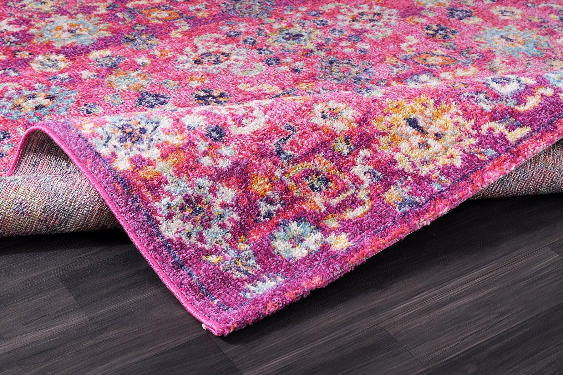 Vintage Area Rug 7653 – Pink Boho Floral Medallion