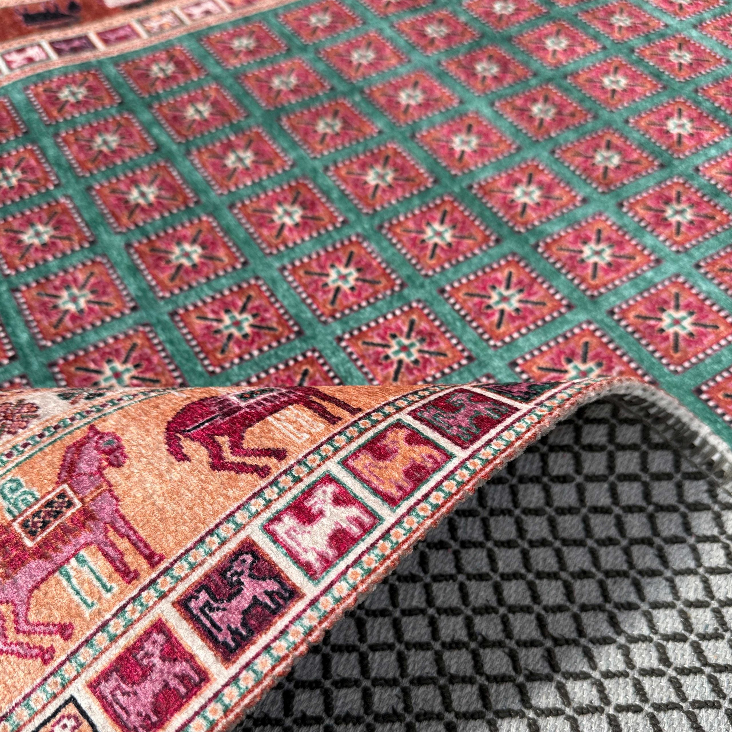 Netline Home Red Burgundy Blue Navy Green Khaki Classic Vintage Machine Washable Chenille Rug Design 3023-02 - Gallery Image 5 - Netline Home