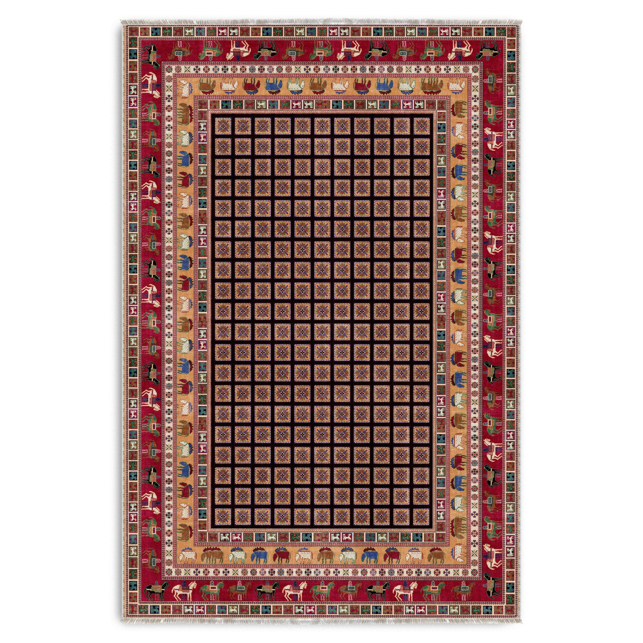 Netline Home Red Burgundy Blue Navy Classic Vintage Machine Washable Chenille Rug Design NH7131 - Hilltop Photoshoot - Netline Home