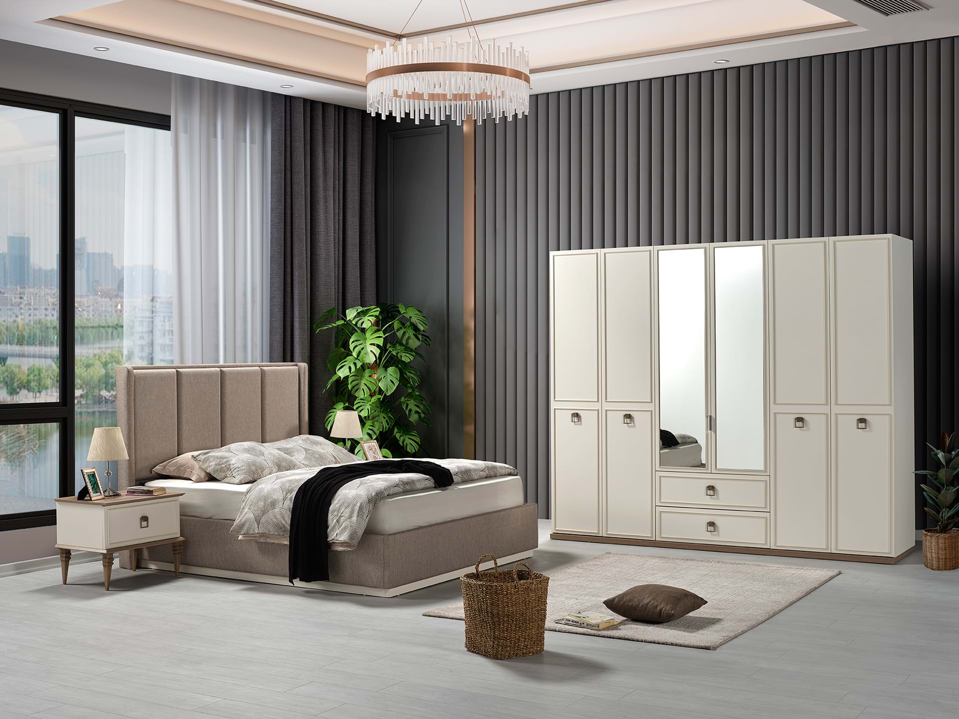 Sahra bedroom furniture by Netline Home Interior featuring a modern bed frame and matching bedroom decor.