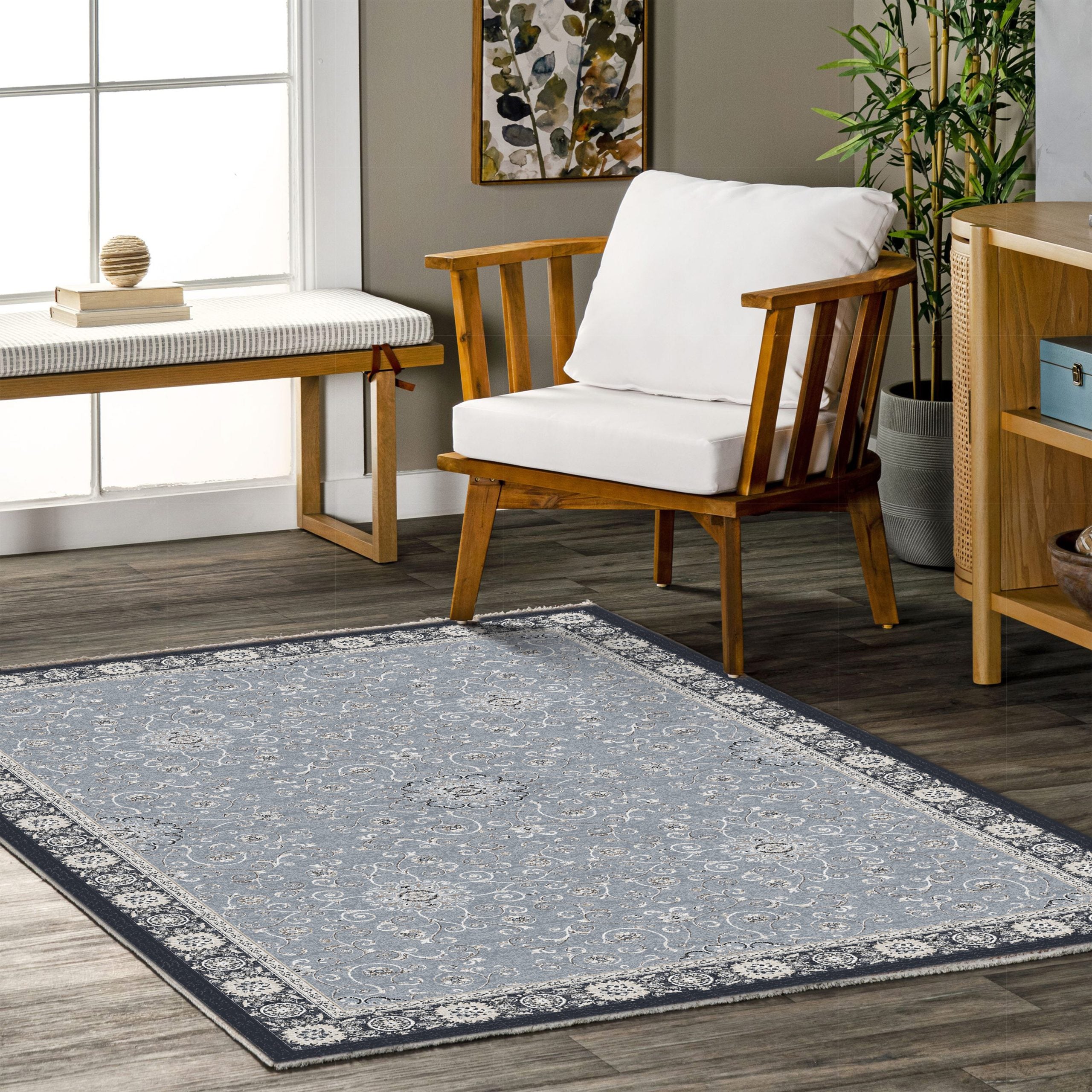 Netline Home Blue Navy Classic Machine Washable Chenille Rug Design 320-02 - Gallery Image 8 - Netline Home