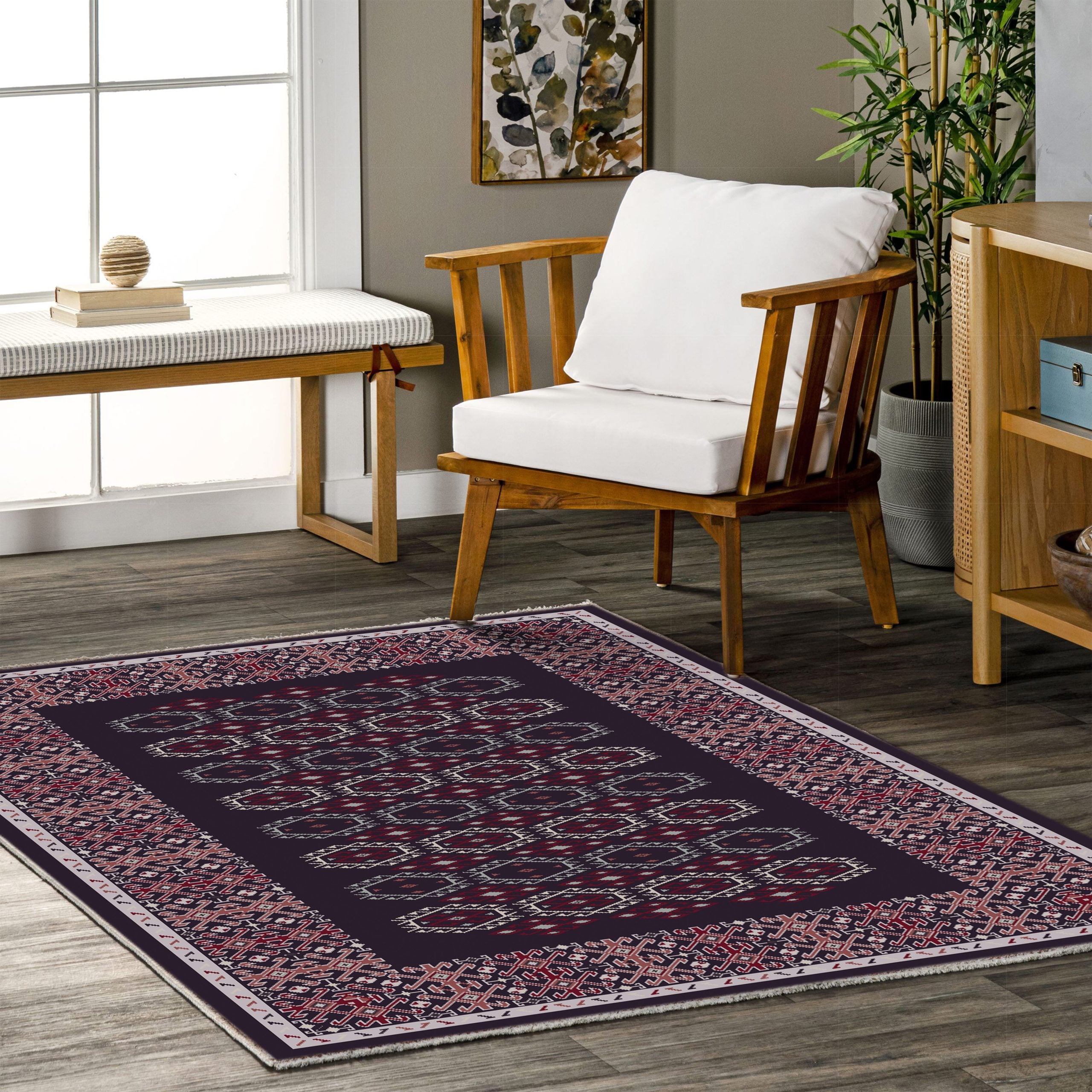Netline Home Blue Navy Ethnic Classic Machine Washable Chenille Rug Design 341-01 - Gallery Image 5 - Netline Home