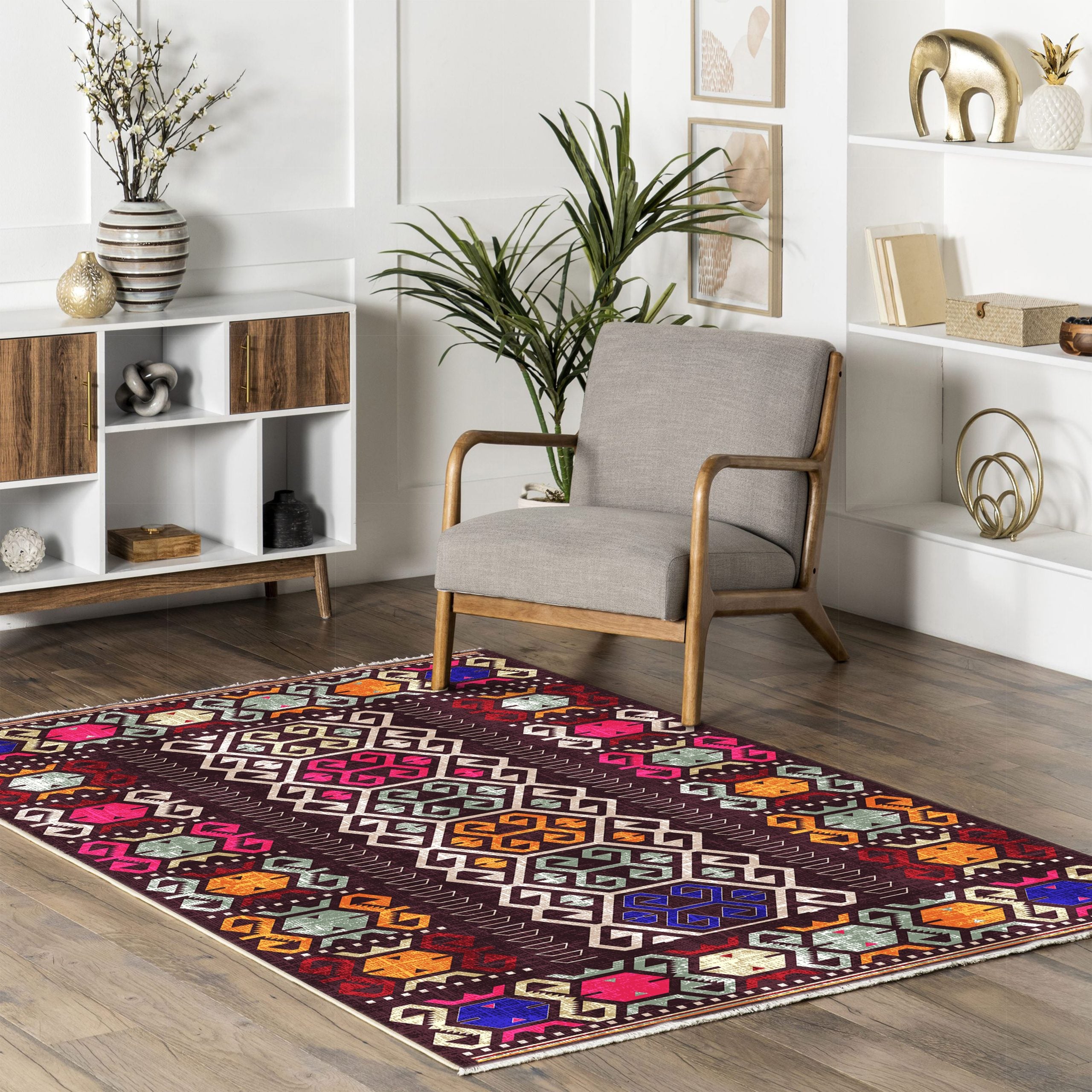 Netline Home Mink Brown Ethnic Classic Machine Washable Chenille Rug Design 347-01 - Gallery Image 8 - Netline Home