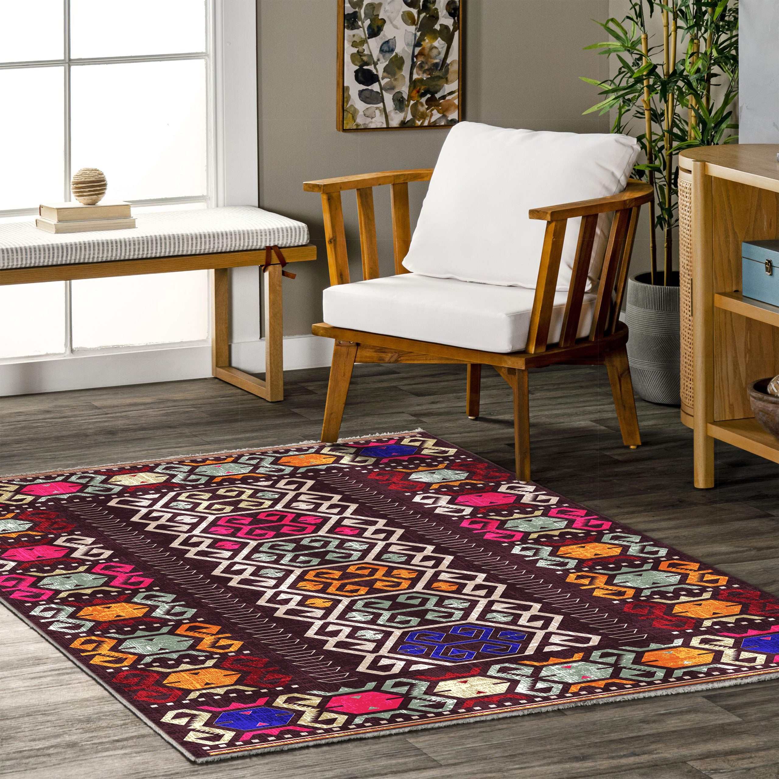 Netline Home Mink Brown Ethnic Classic Machine Washable Chenille Rug Design NH7050 - Gallery Image 5 - Netline Home