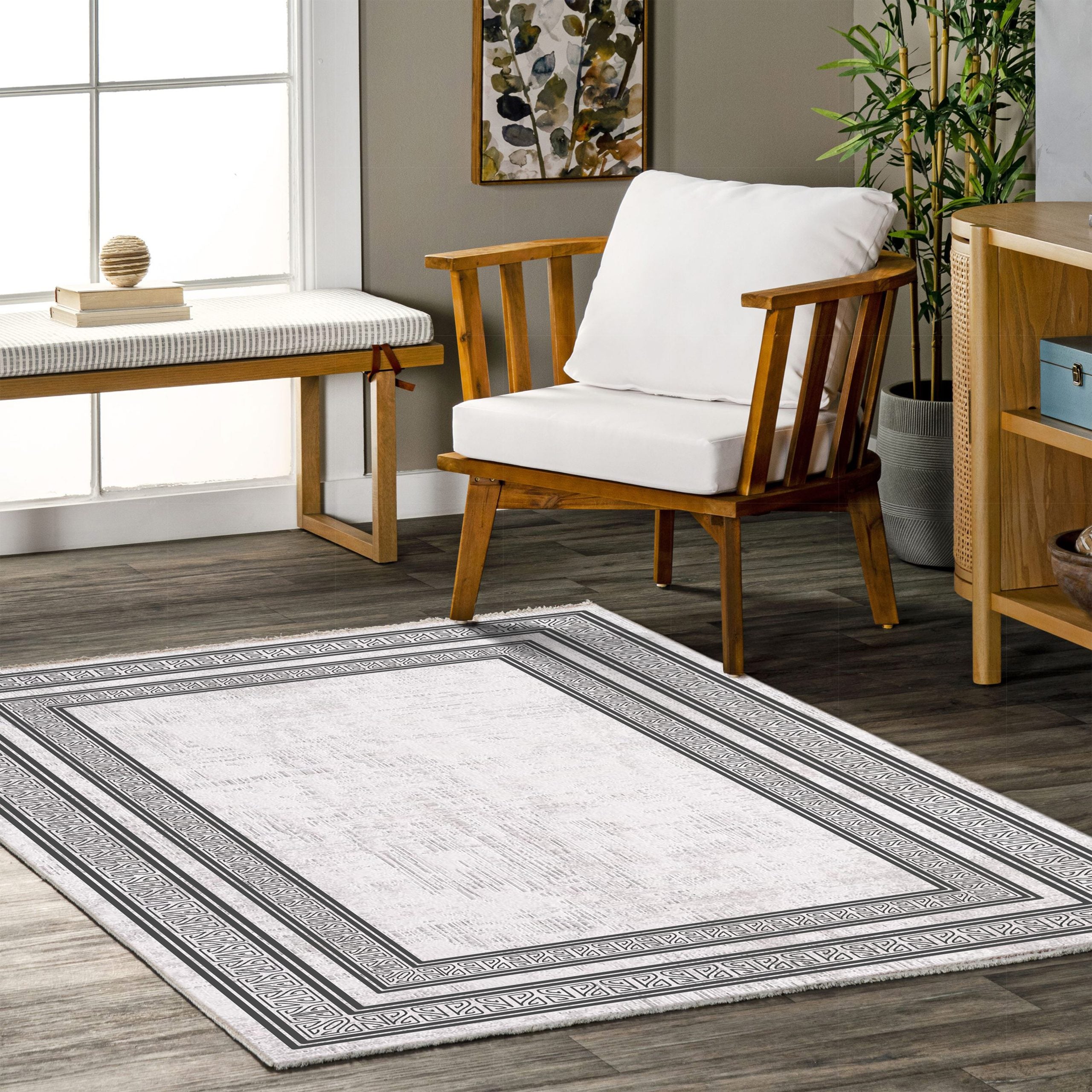 Netline Home Gray Silver Classic Modern Machine Washable Chenille Rug Design 382-02 - Gallery Image 5 - Netline Home