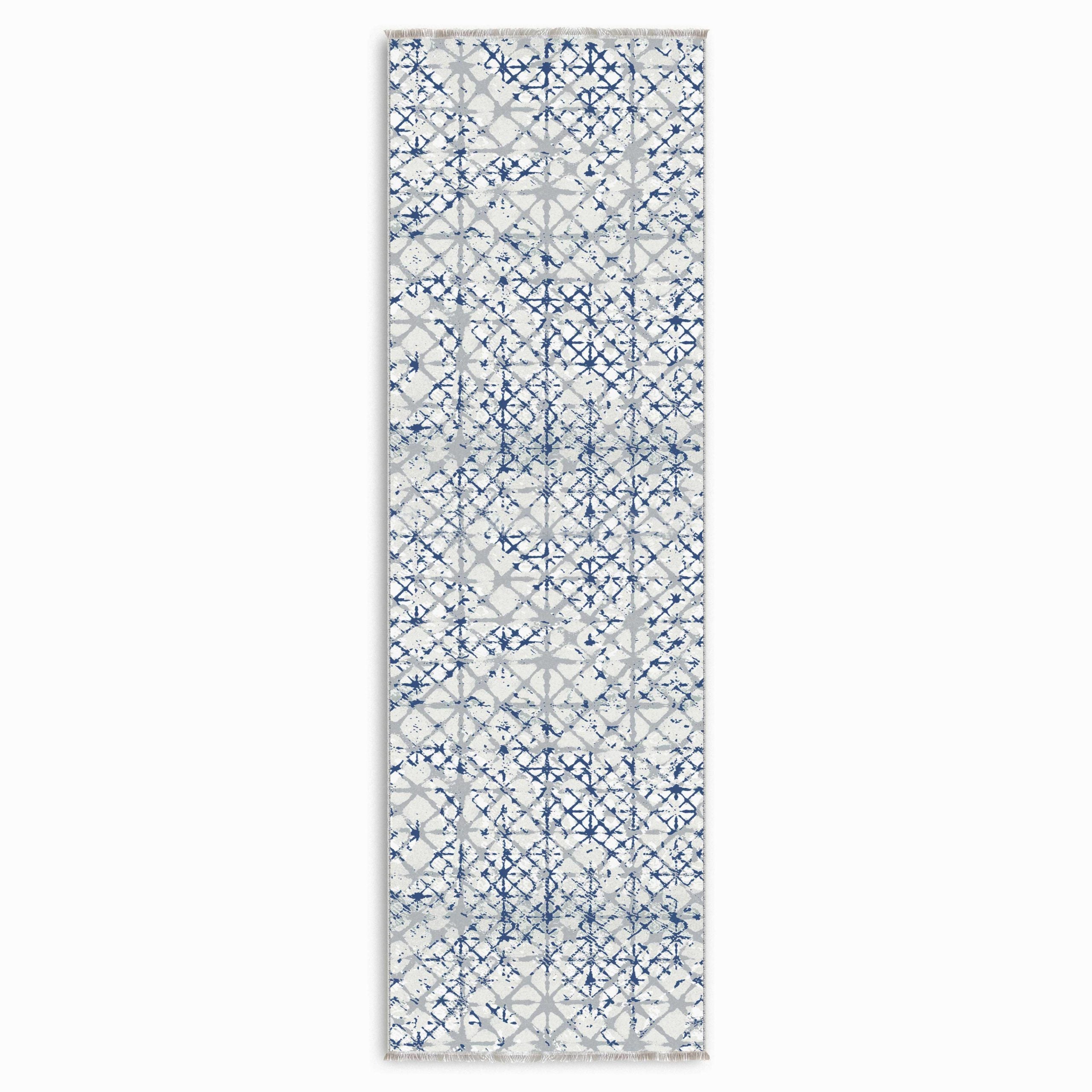 Netline Home Blue Navy Geometric Modern Kitchen Machine Washable Chenille Rug Design NH7159 - Gallery Image 7 - Netline Home