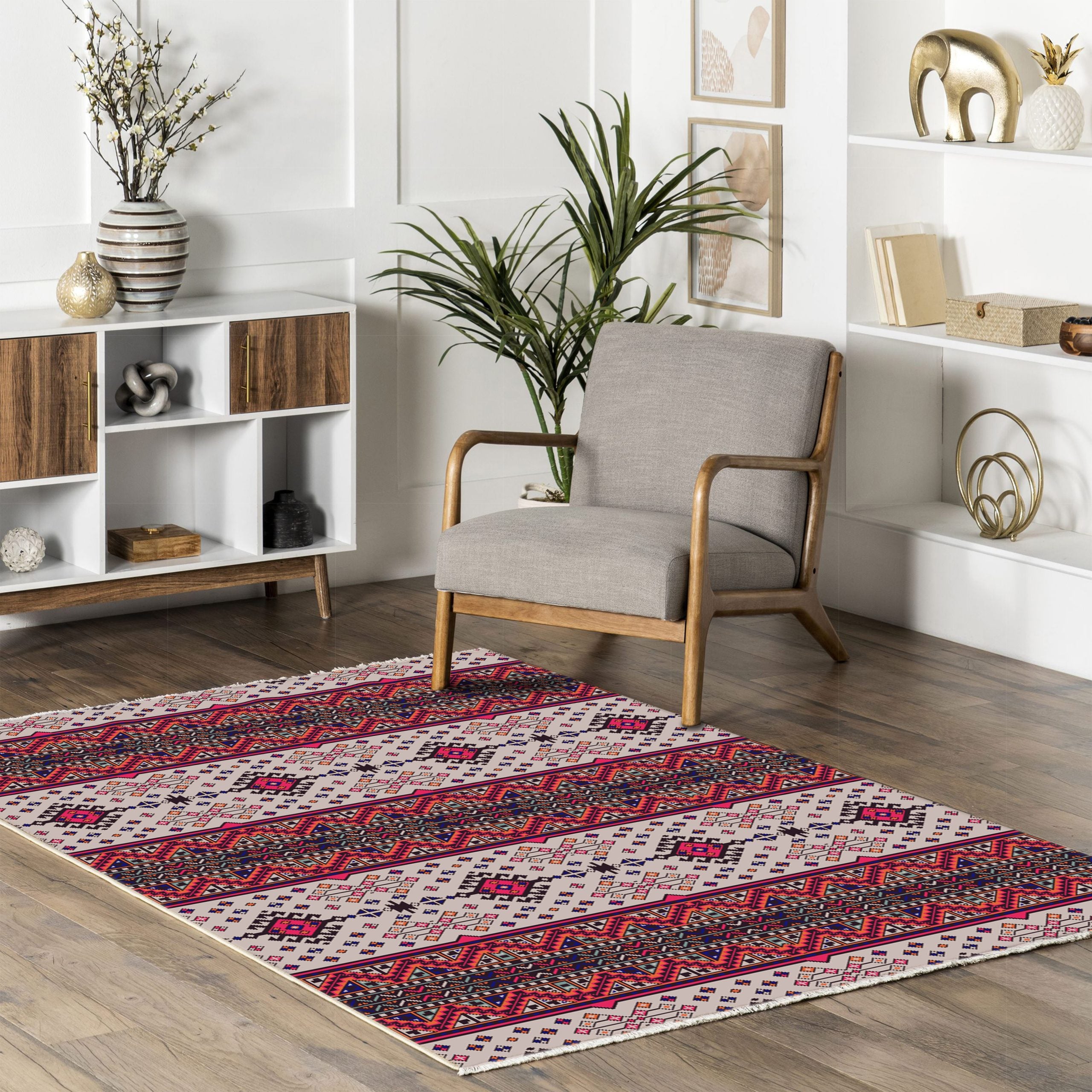 Netline Home Pink Fuchsia Ethnic Machine Washable Chenille Rug Design 400-01 - Gallery Image 8 - Netline Home