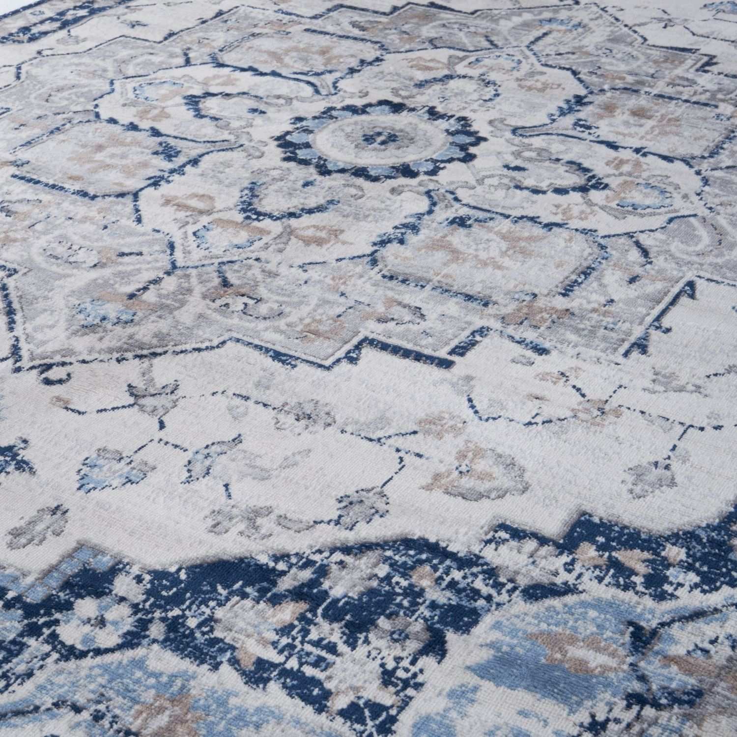 Vintage navy Montana rug by The Rugs, featuring intricate patterns and a durable woven texture for classic home decor.