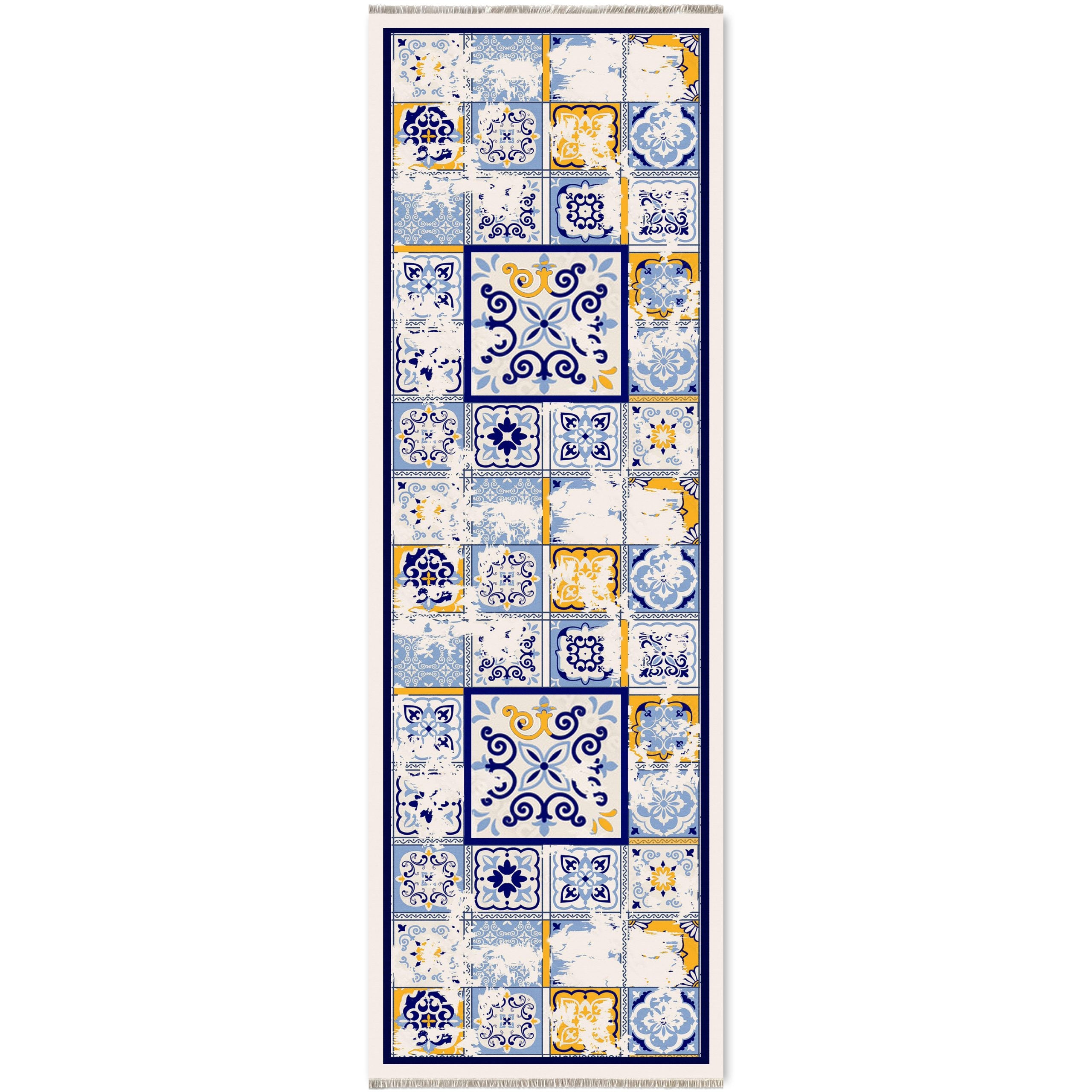 Netline Home Blue Navy Yellow Gold Ethnic Machine Washable Chenille Rug Design 406-01 - Gallery Image 6 - Netline Home