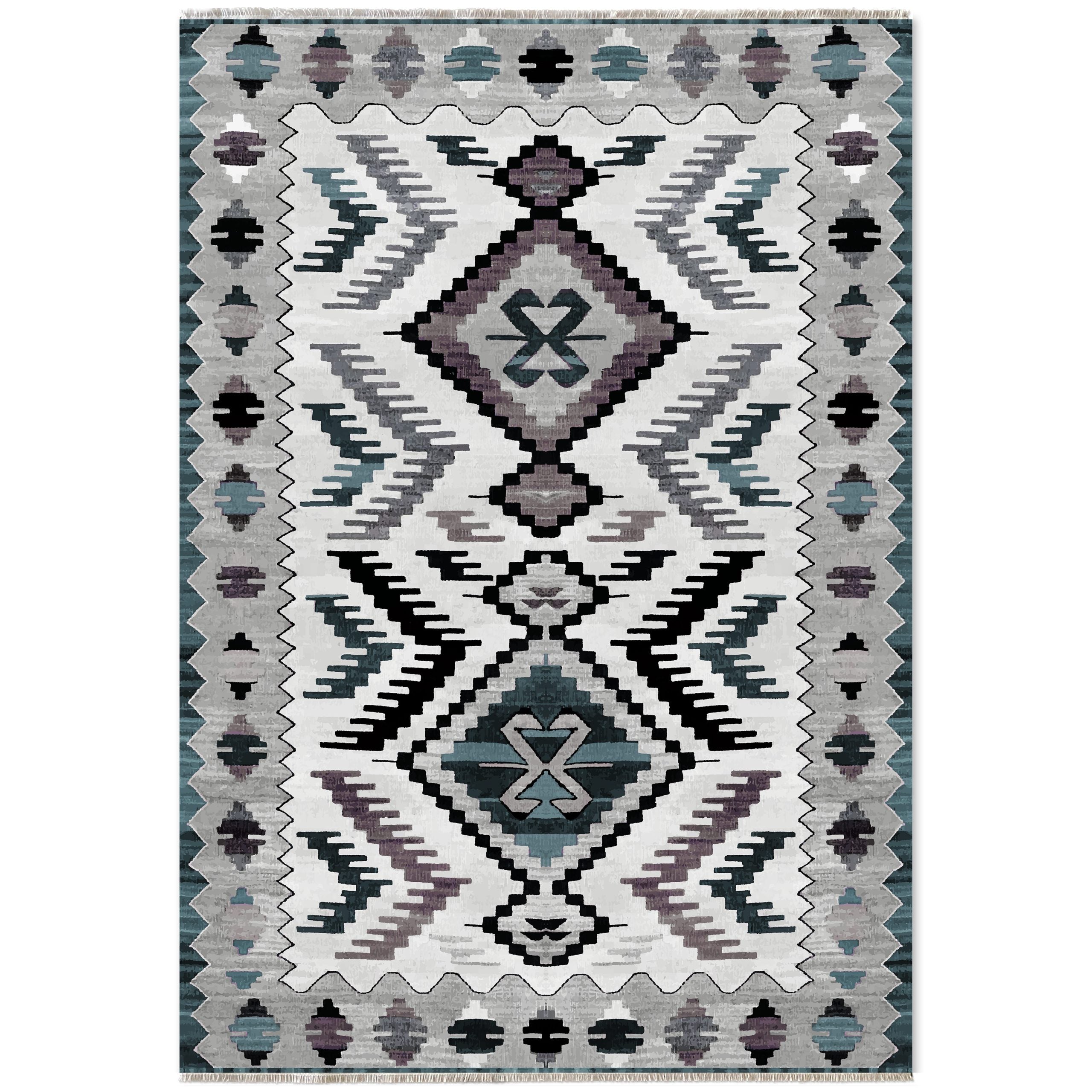 Netline Home Green Khaki Ethnic Machine Washable Chenille Rug Design NH7065 - Hilltop Photoshoot - Netline Home