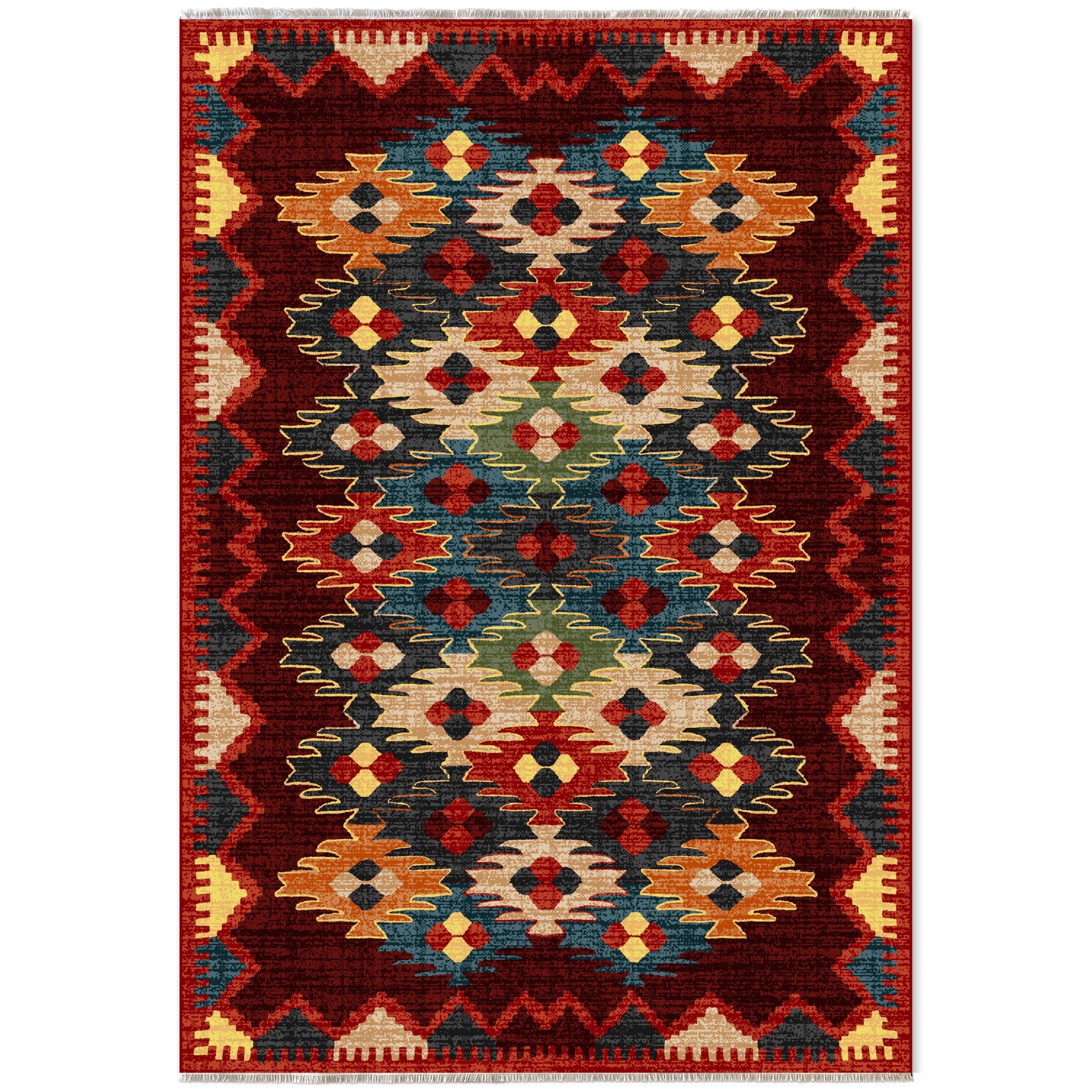 Netline Home Red Burgundy Ethnic Classic Machine Washable Chenille Rug Design 441-01 - Hilltop Photoshoot - Netline Home
