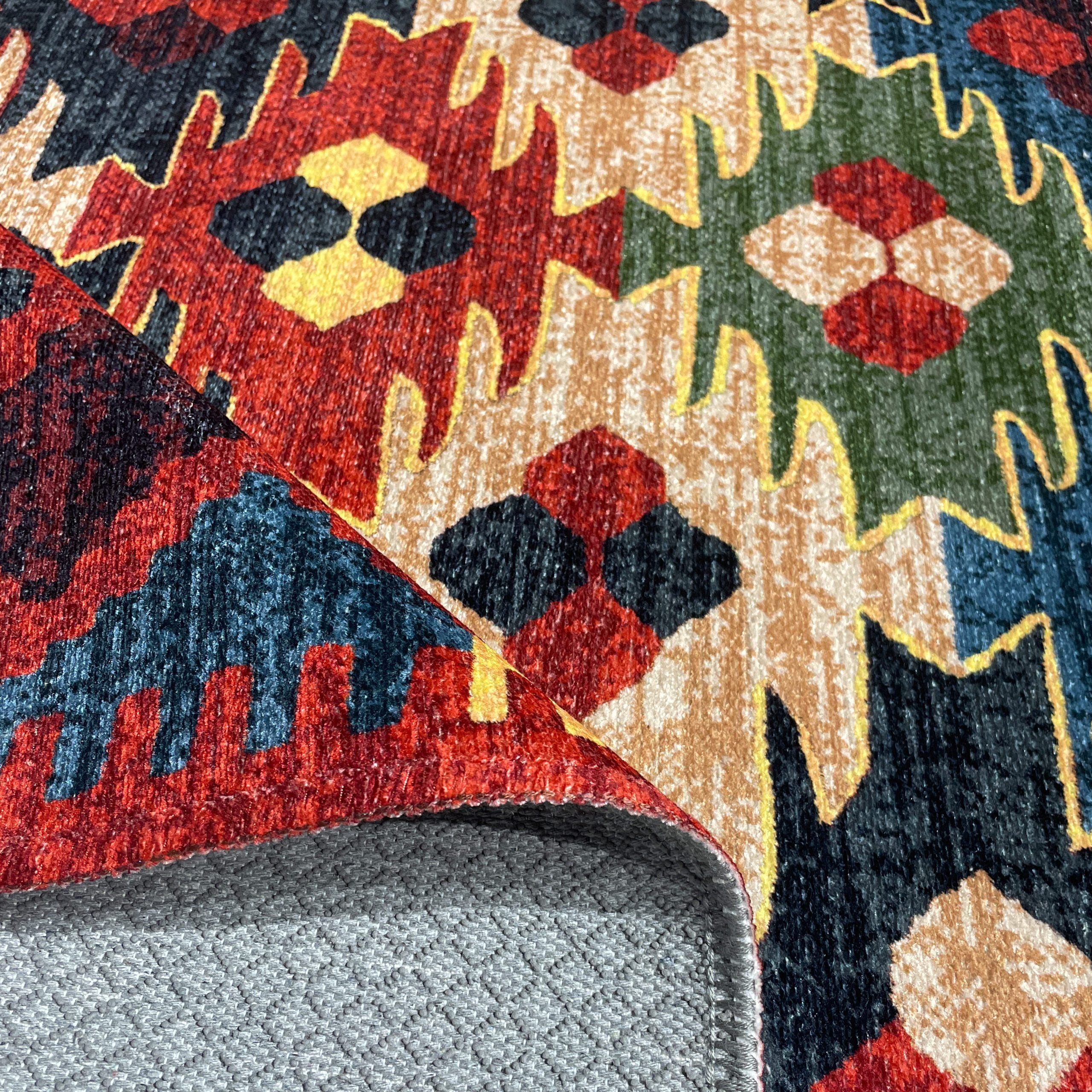 Netline Home Red Burgundy Ethnic Classic Machine Washable Chenille Rug Design 441-01 - Gallery Image 4 - Netline Home