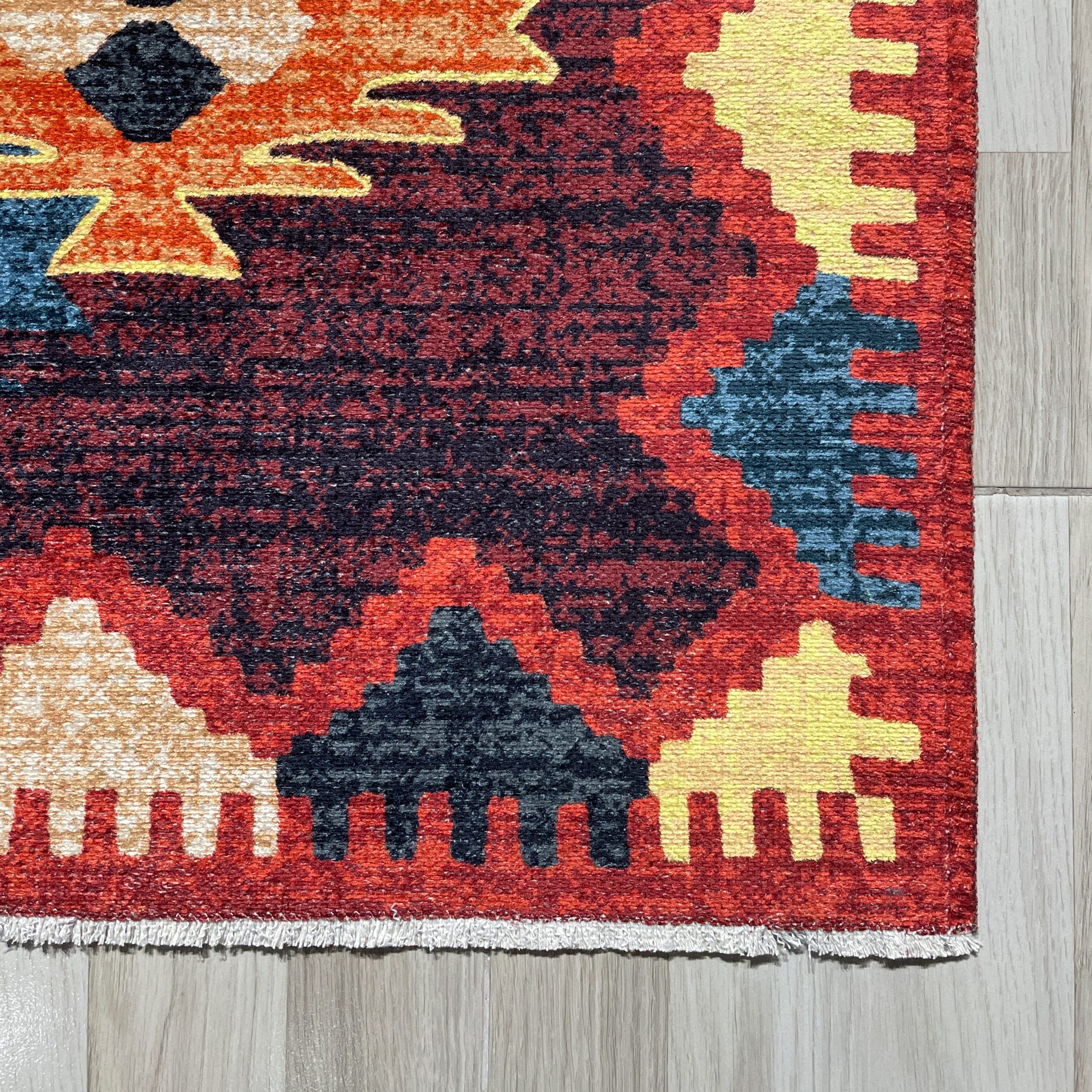 Netline Home Red Burgundy Ethnic Classic Machine Washable Chenille Rug Design NH7066 - Detailed Photoshoot - Netline Home