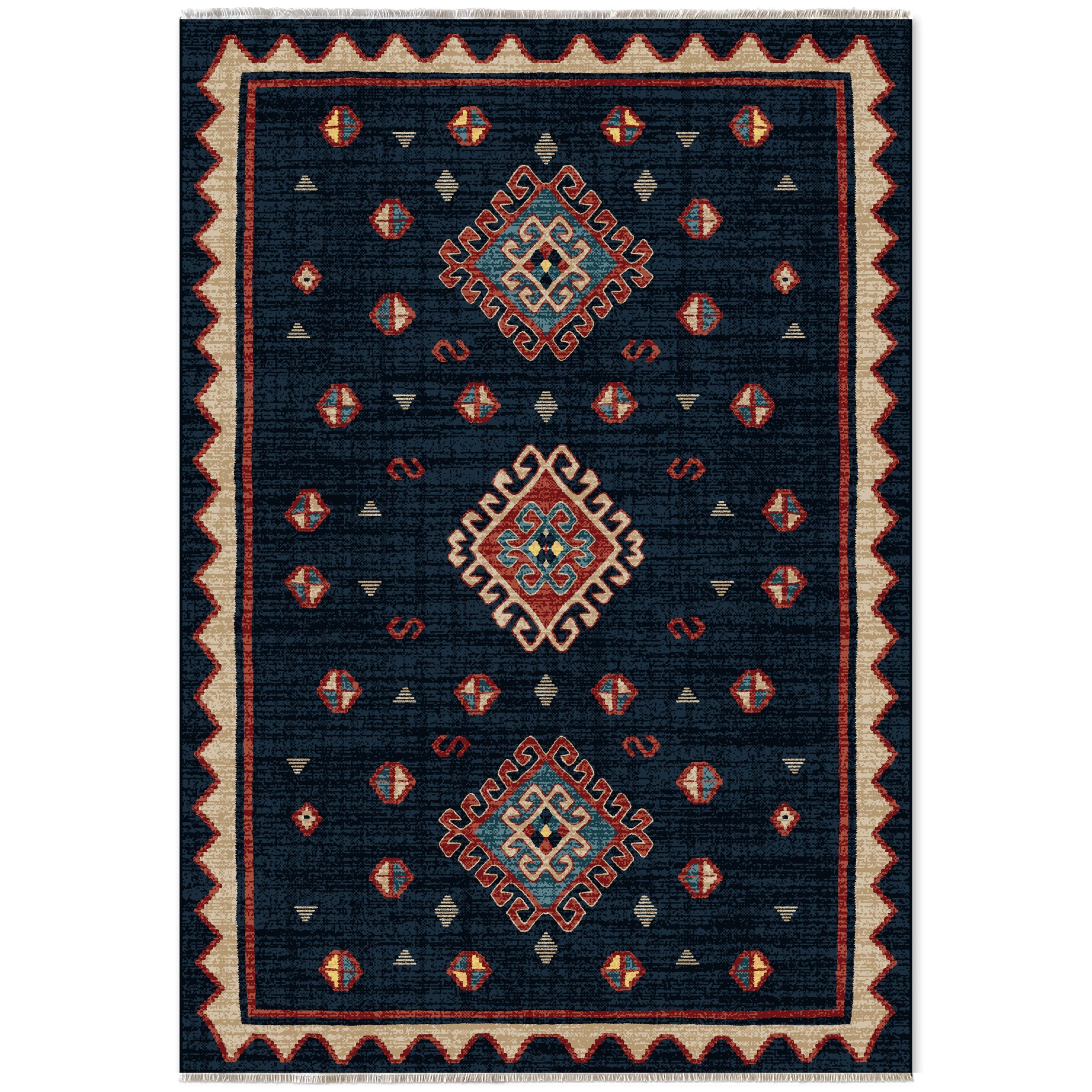 Netline Home Blue Navy Ethnic Classic Machine Washable Chenille Rug Design NH7068 - Hilltop Photoshoot - Netline Home