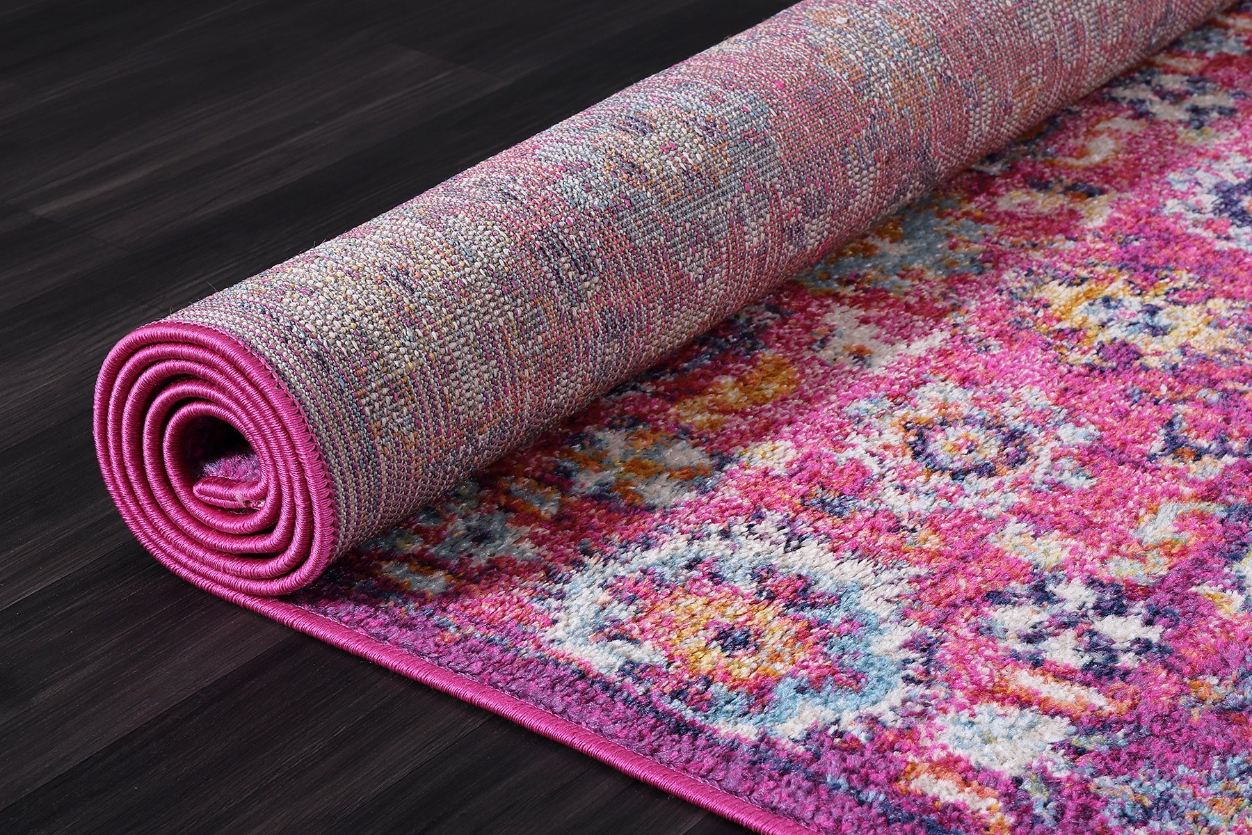 Vintage Area Rug 7653 – Pink Boho Floral Medallion