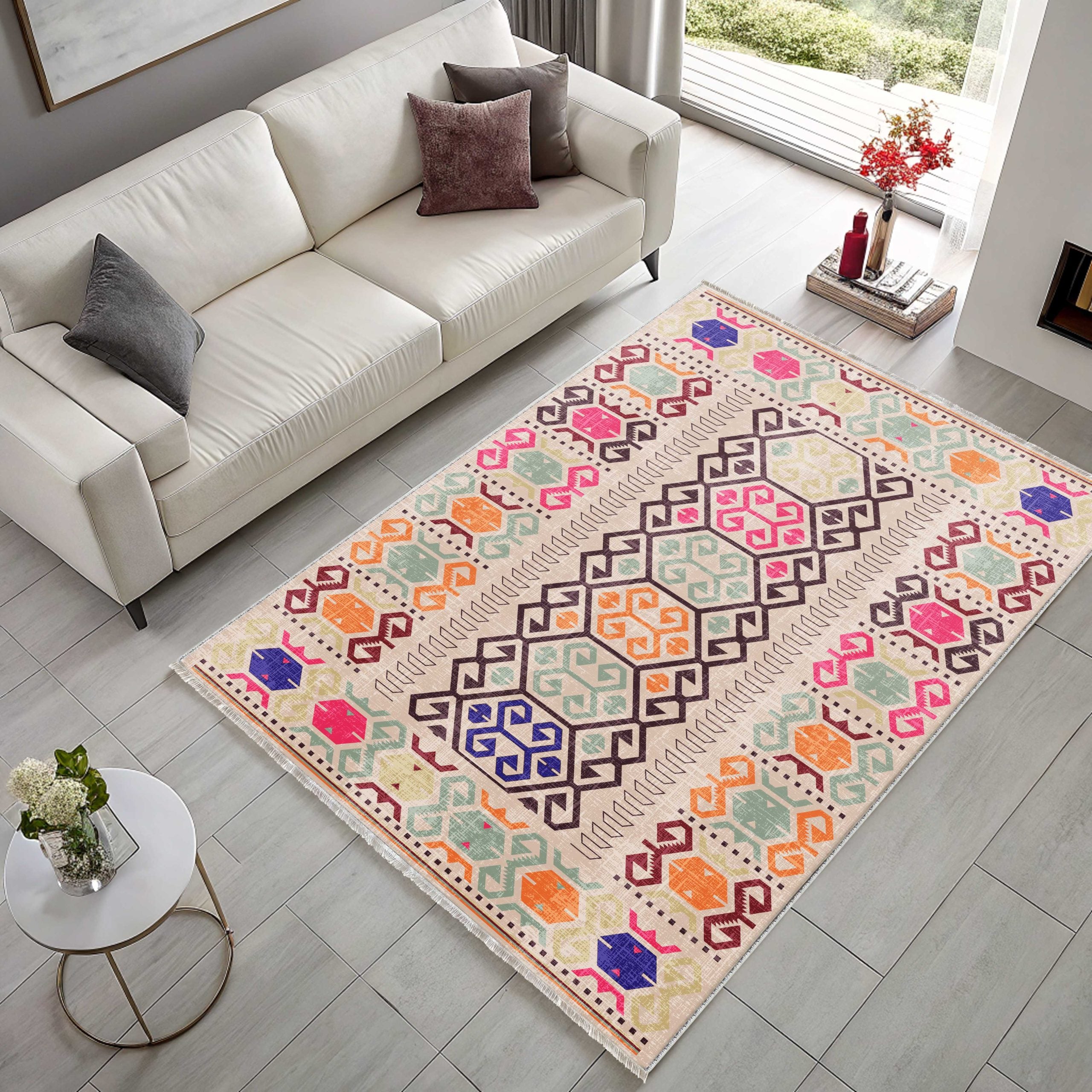 Netline Home Pink Fuchsia Ethnic Classic Machine Washable Chenille Rug Design 347 - Detailed Photoshoot - Netline Home