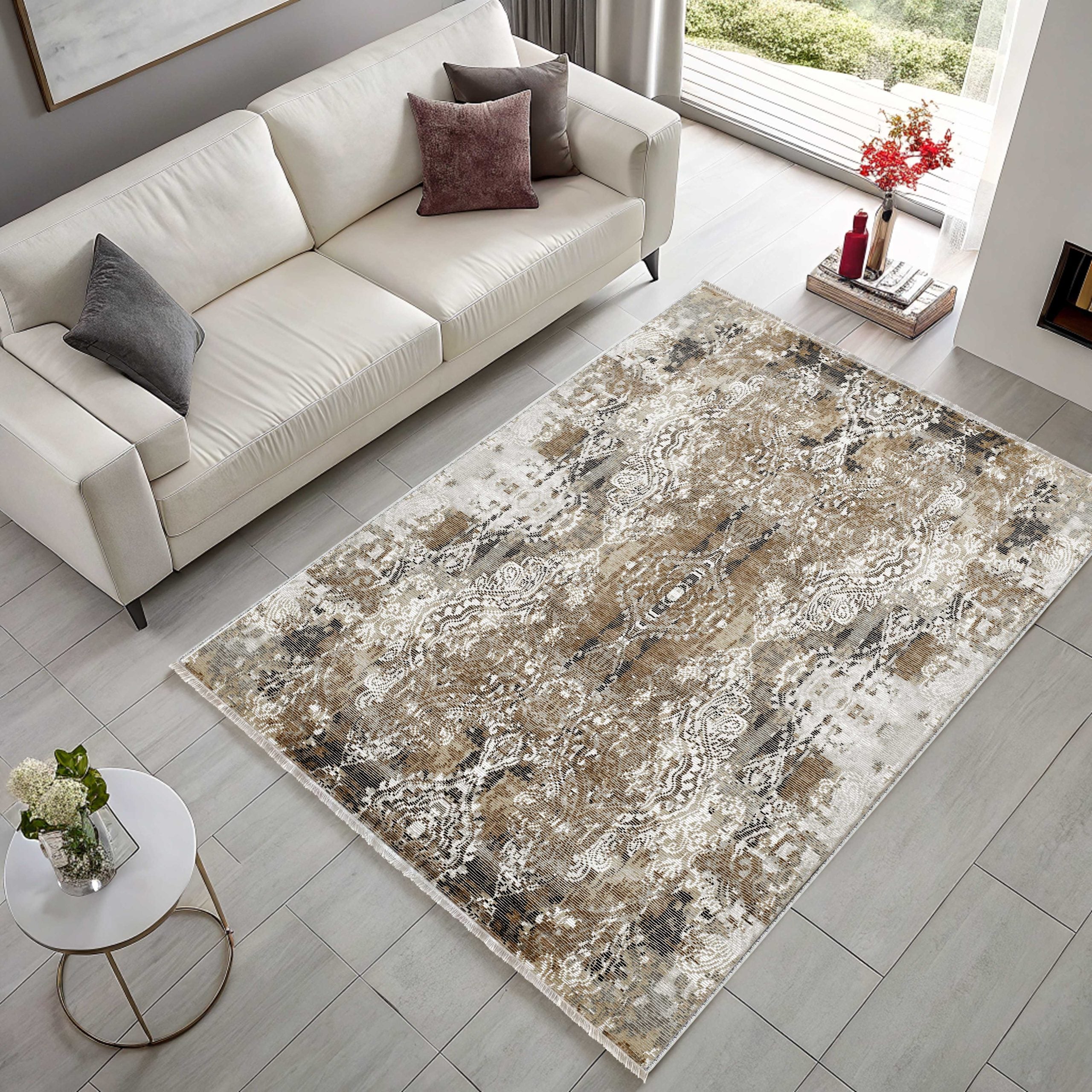 Netline Home Mink Brown Classic Vintage Machine Washable Chenille Rug Design NH7132 - Detailed Photoshoot - Netline Home