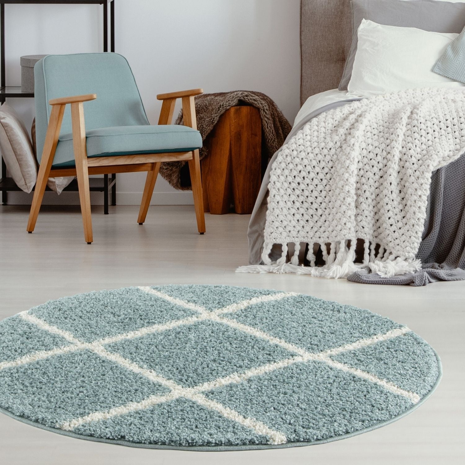 Moroccan Duck Egg Blue Shaggy Rug | 550