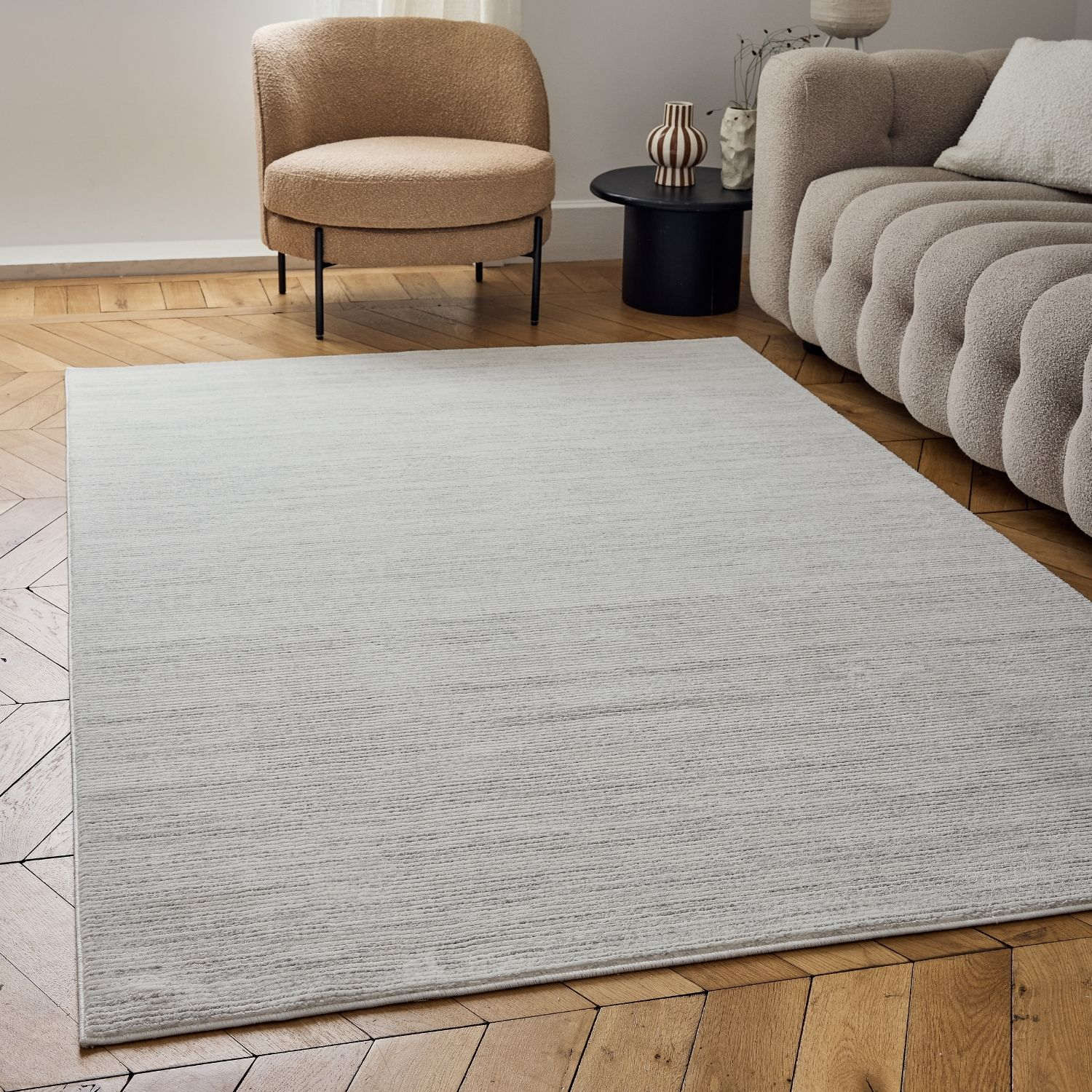 Carmel Cream-Grey Striped Rug | 6010