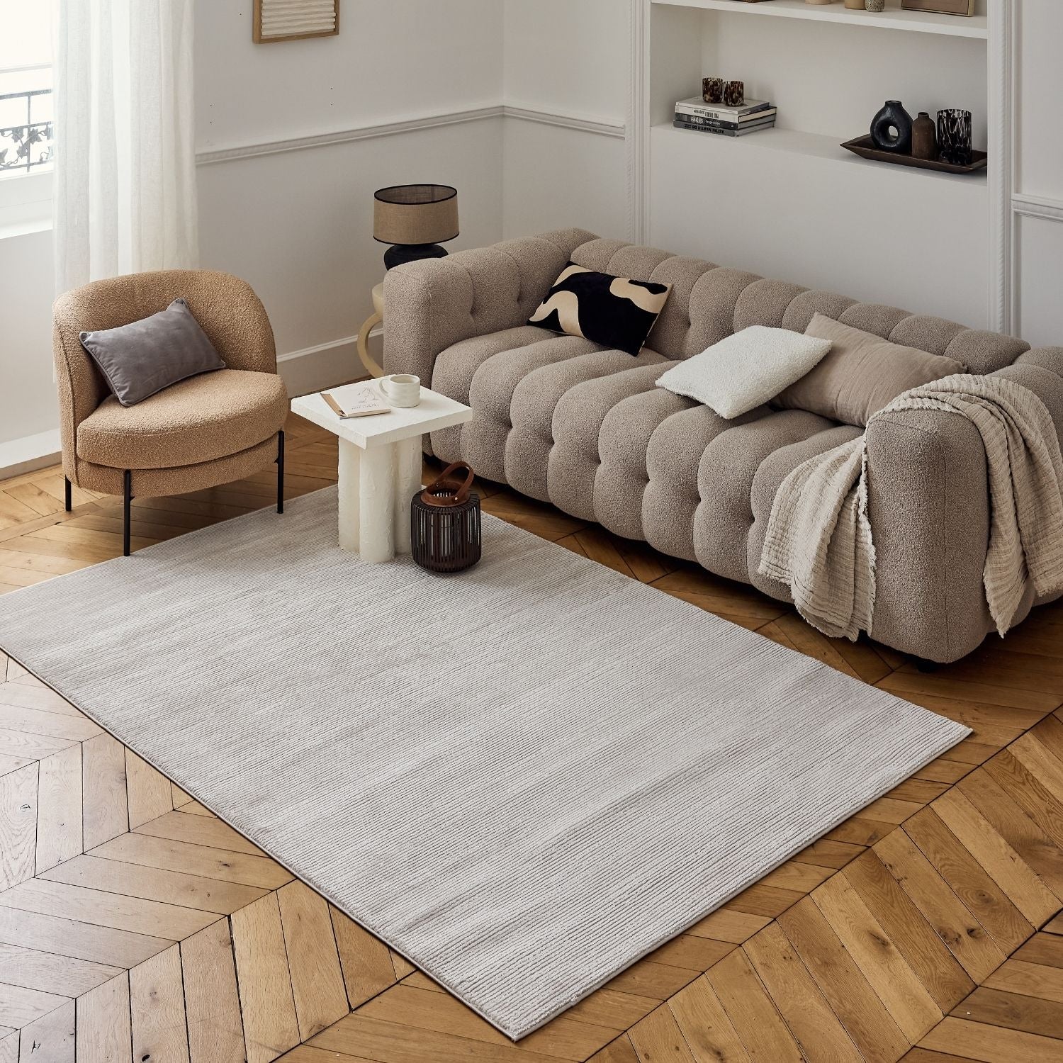 Carmel Beige-Cream Striped Rug | 6020
