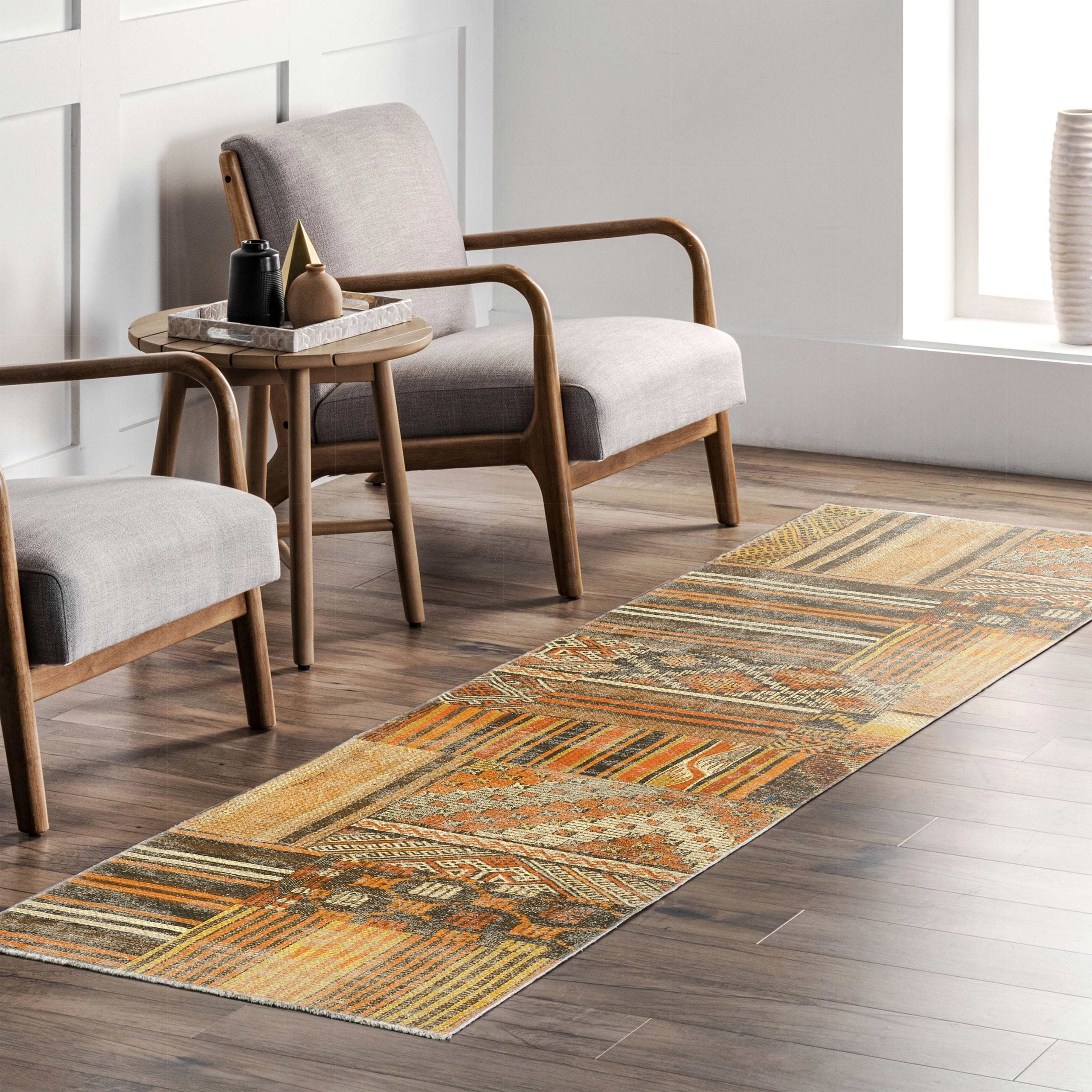 Netline Home Orange Terracotta Ethnic Machine Washable Chenille Rug Design NH7091 - Gallery Image 7 - Netline Home