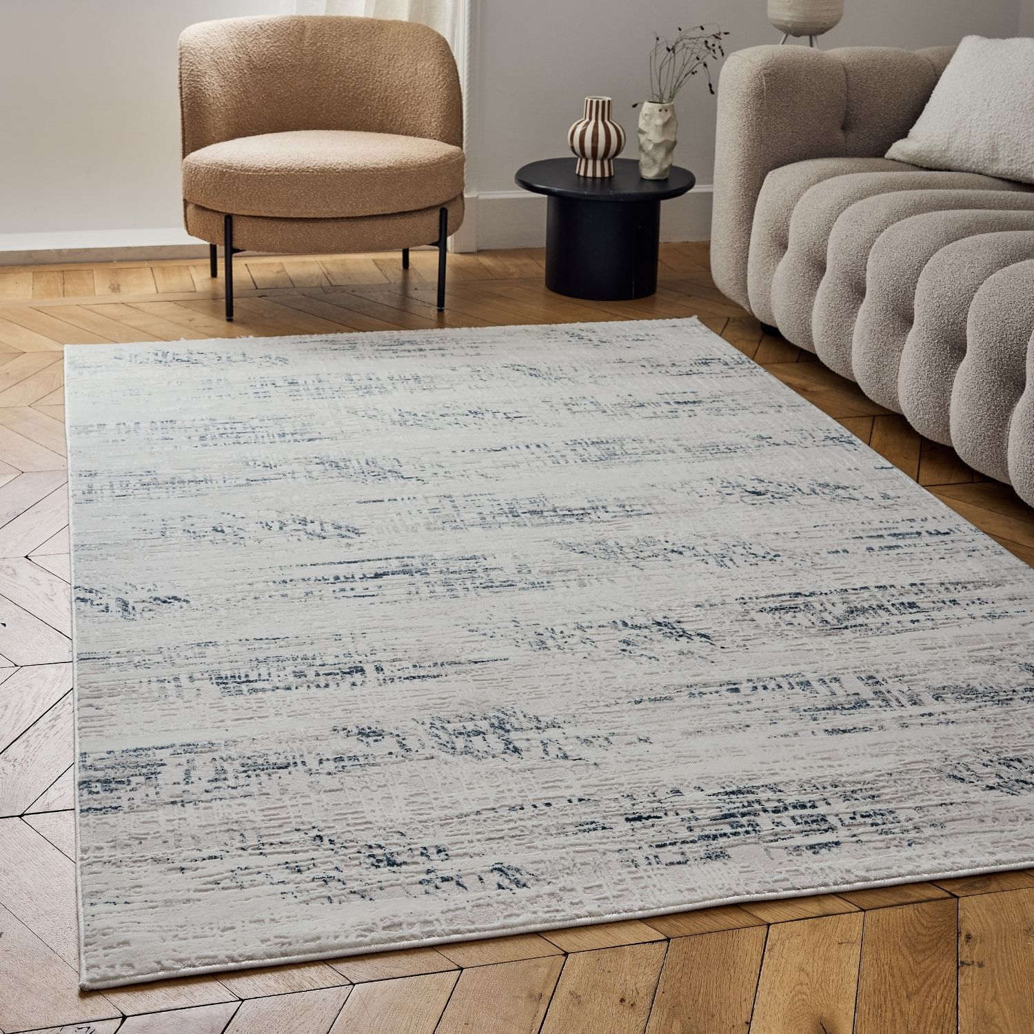 Carmel Cream-Blue Abstract Rug | 6030