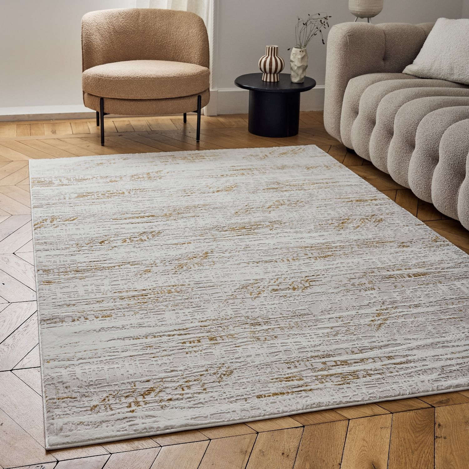 Carmel Cream-Gold Abstract Rug | 6030