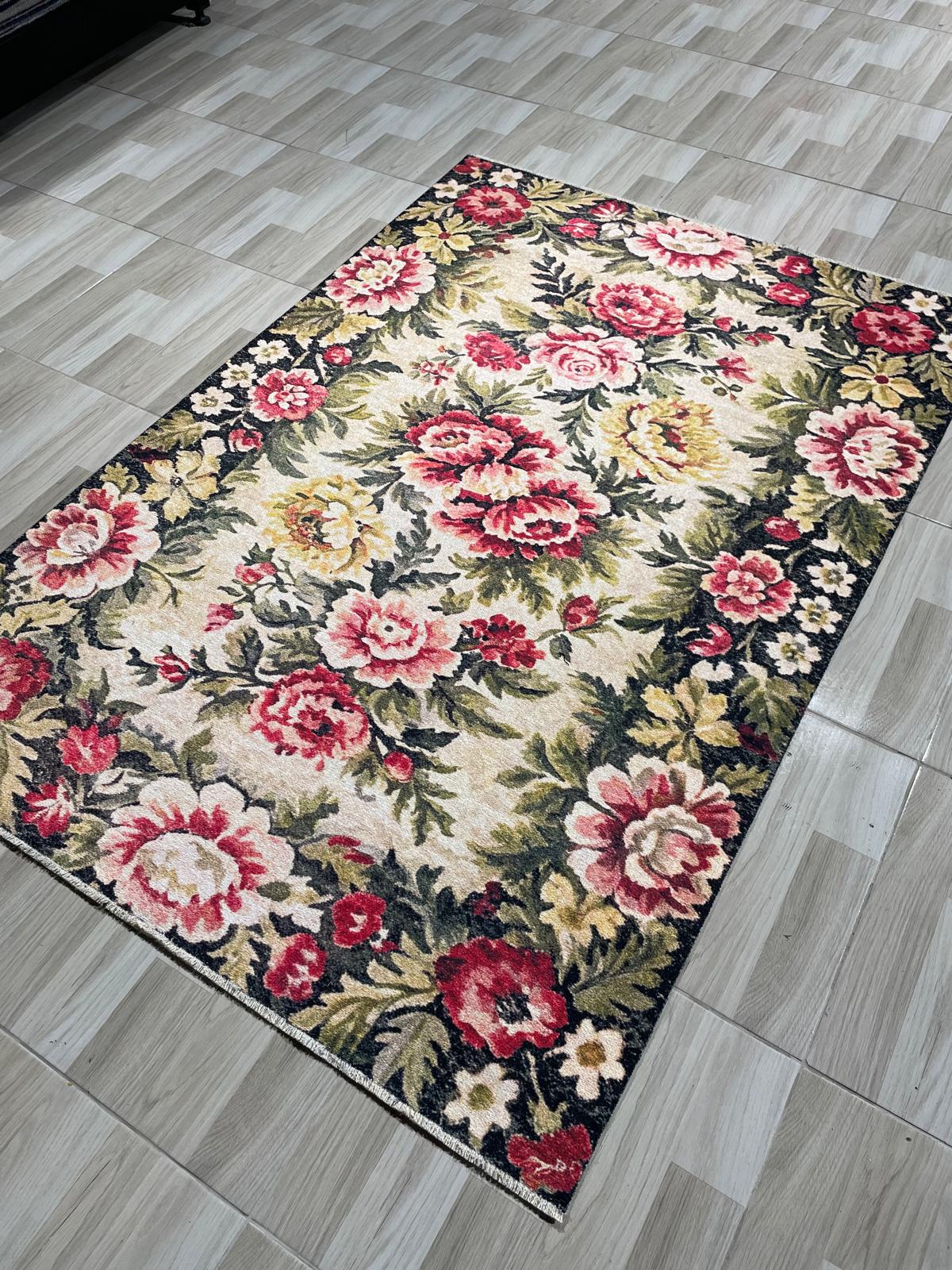Netline Home Red Burgundy Black Anthracite Ethnic Machine Washable Chenille Rug Design NH7092 - Gallery Image 5 - Netline Home