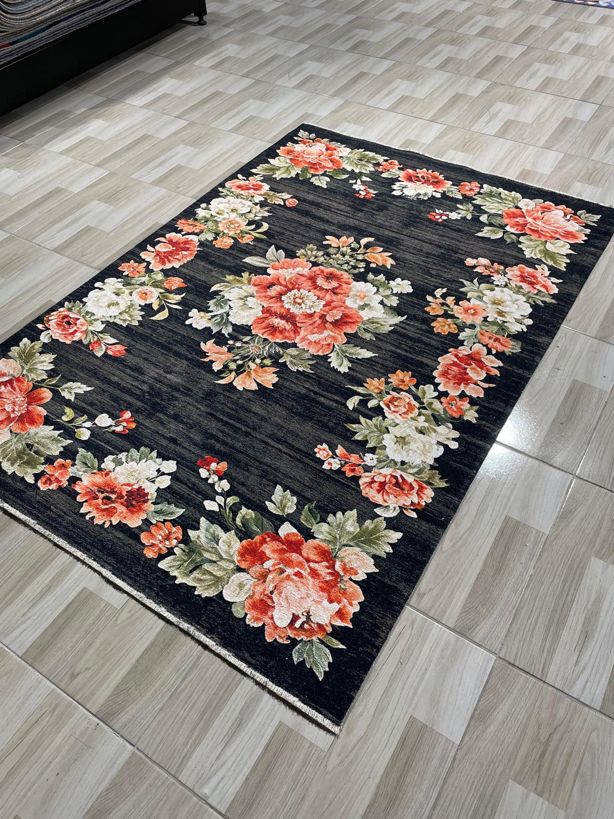Netline Home Red Burgundy Black Anthracite Ethnic Machine Washable Chenille Rug Design NH7099 - Gallery Image 5 - Netline Home
