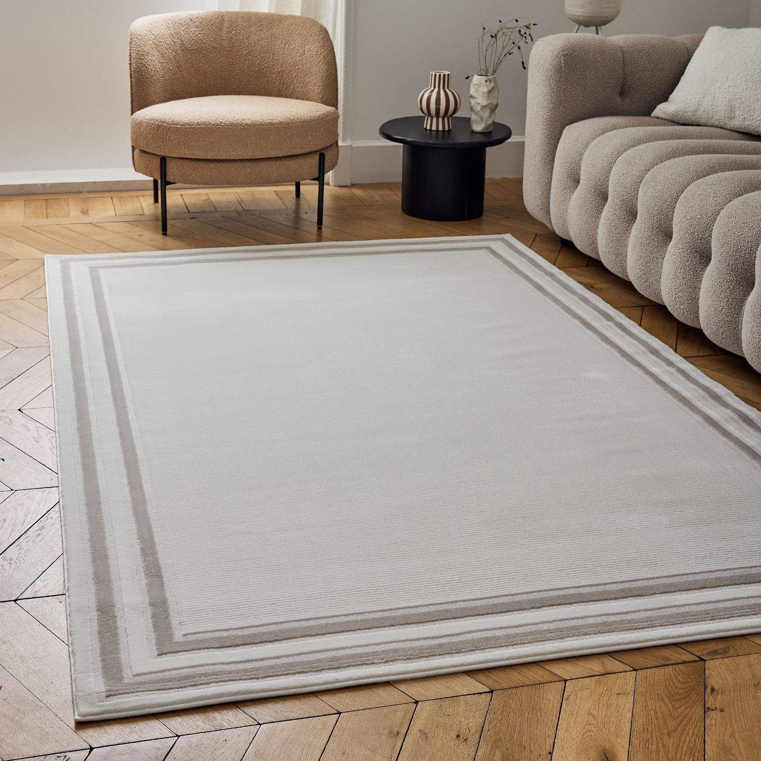 Carmel Cream-Beige Bordered Rug | 6060