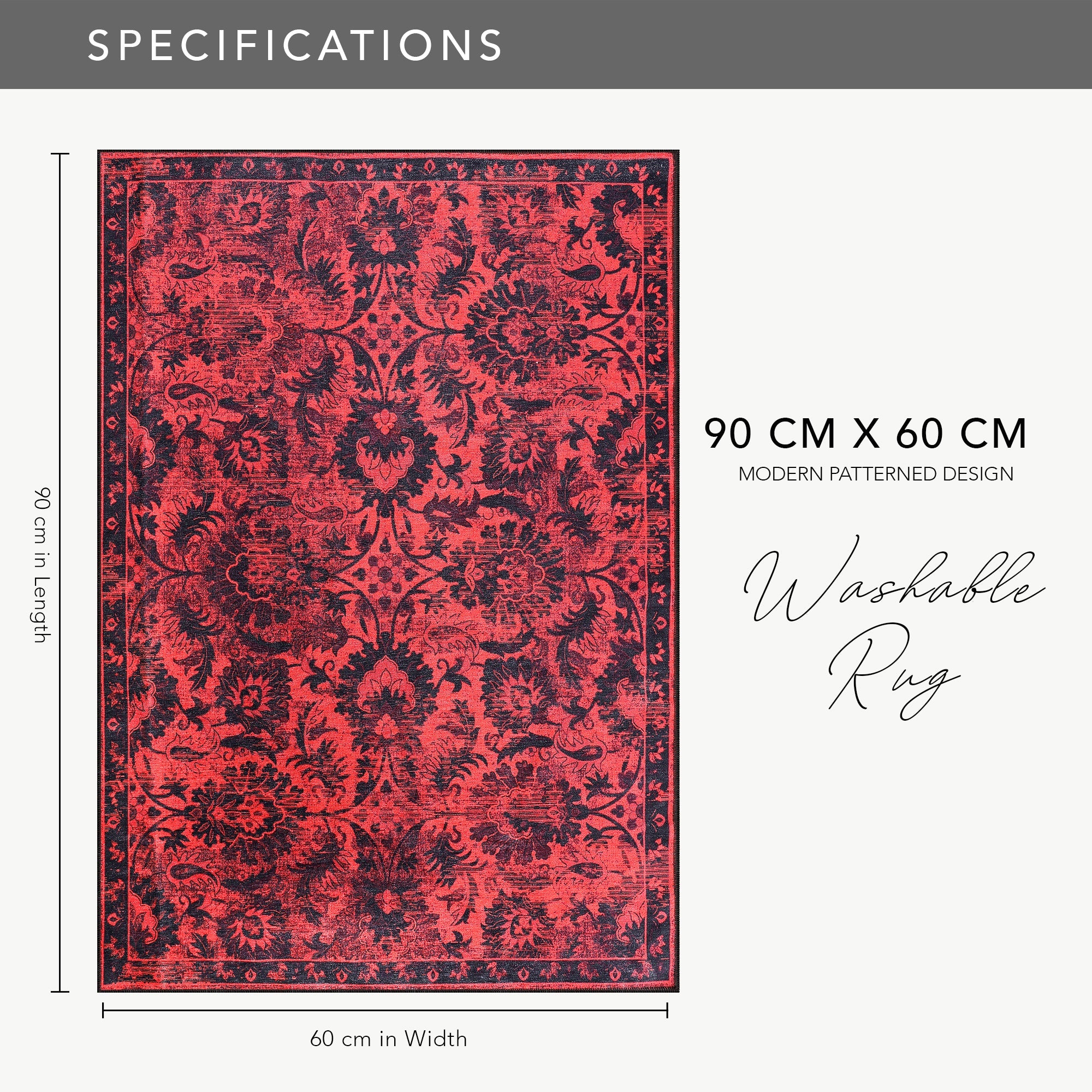 Netline Home Rugs Depot RW1010 – Machine Washable Red Vintage Floral Rug | Damask-Inspired Oriental Carpet for Living Room, Bedroom & Dining