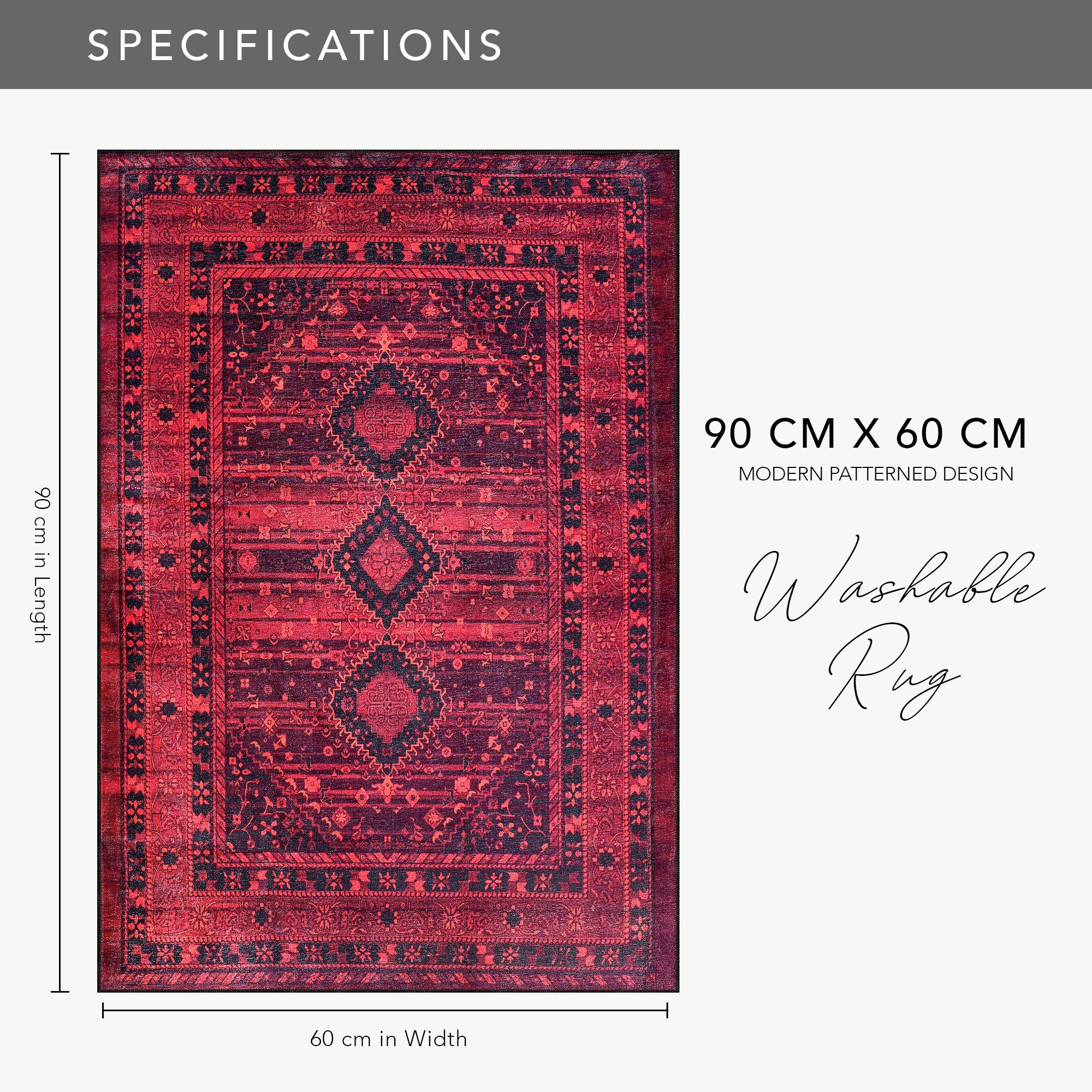 Netline Home Rugs Depot RW1009 – Machine Washable Red Tribal Medallion Rug | Oriental Geometric Carpet for Living Room, Bedroom & Office