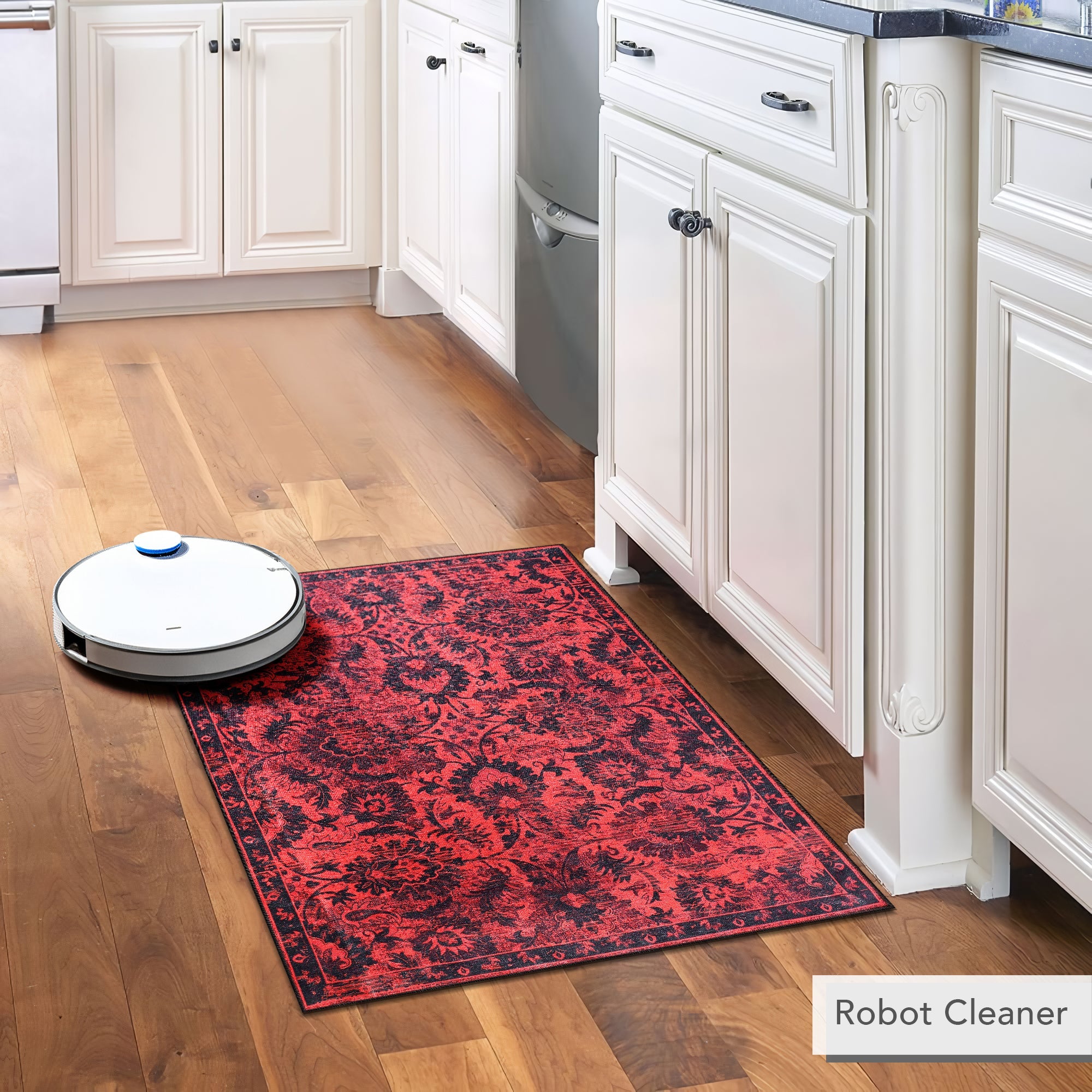 Netline Home Rugs Depot RW1010 – Machine Washable Red Vintage Floral Rug | Damask-Inspired Oriental Carpet for Living Room, Bedroom & Dining