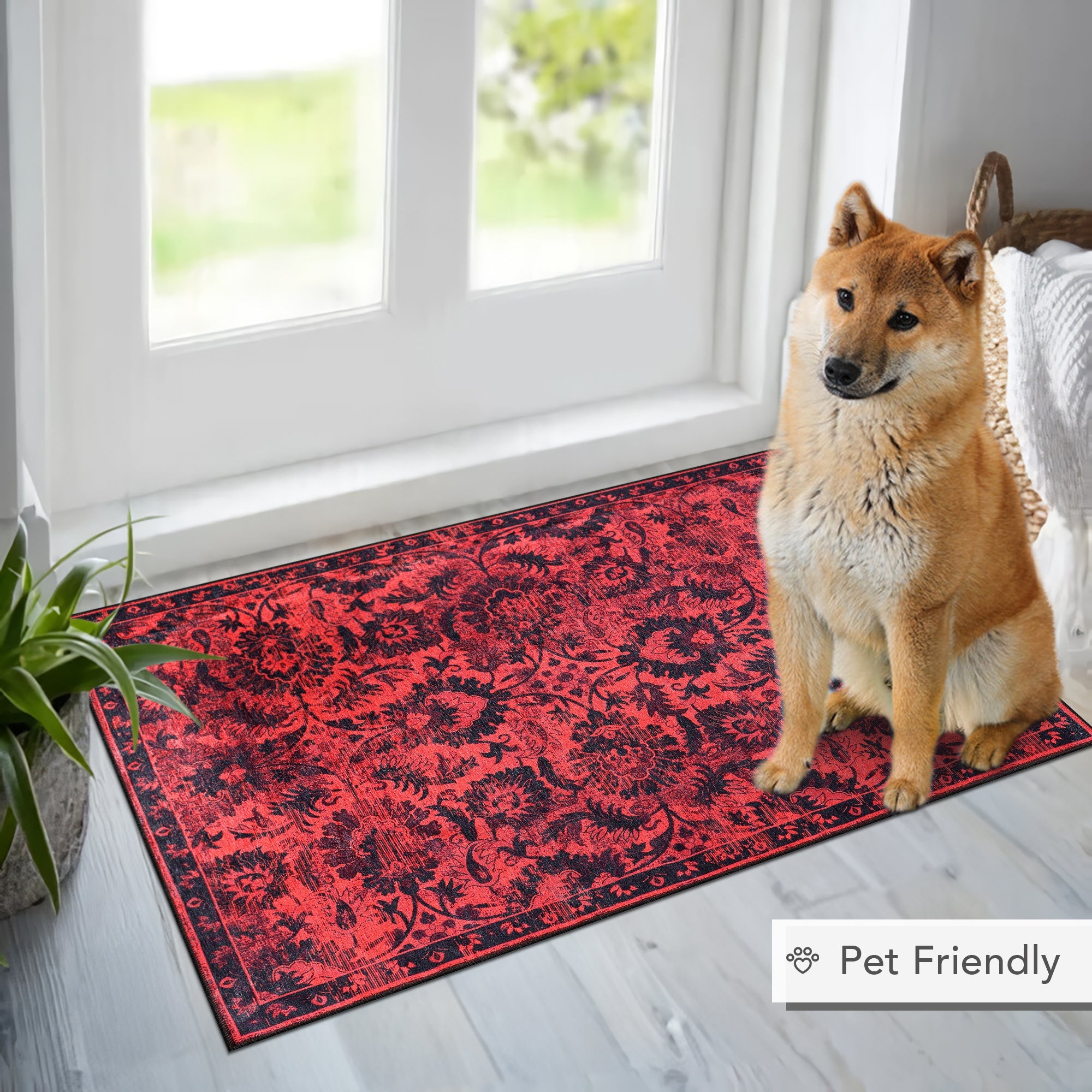 Netline Home Rugs Depot RW1010 – Machine Washable Red Vintage Floral Rug | Damask-Inspired Oriental Carpet for Living Room, Bedroom & Dining