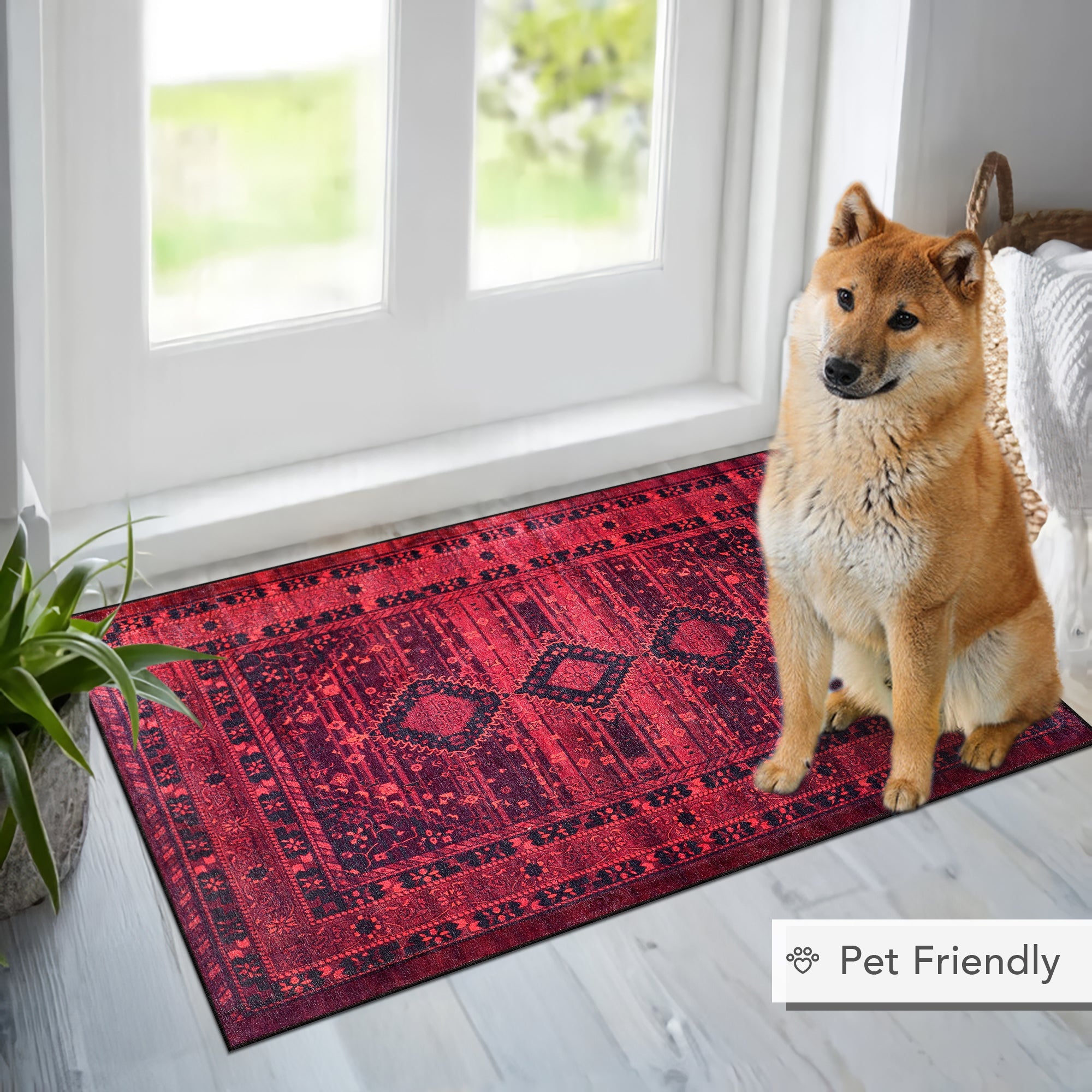 Netline Home Rugs Depot RW1009 – Machine Washable Red Tribal Medallion Rug | Oriental Geometric Carpet for Living Room, Bedroom & Office