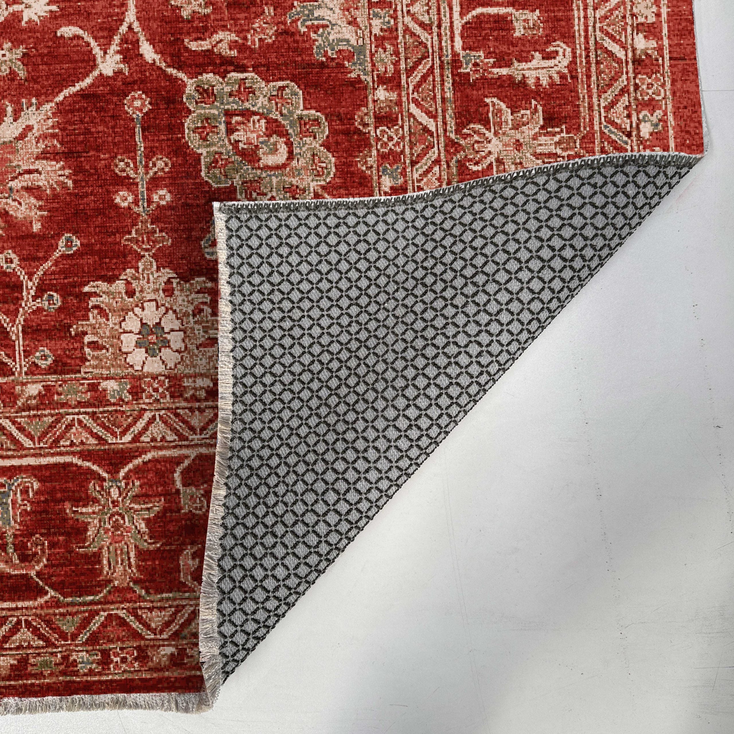 Netline Home Red Burgundy Ethnic Classic Vintage Machine Washable Chenille Rug Design NH7135 - Gallery Image 4 - Netline Home