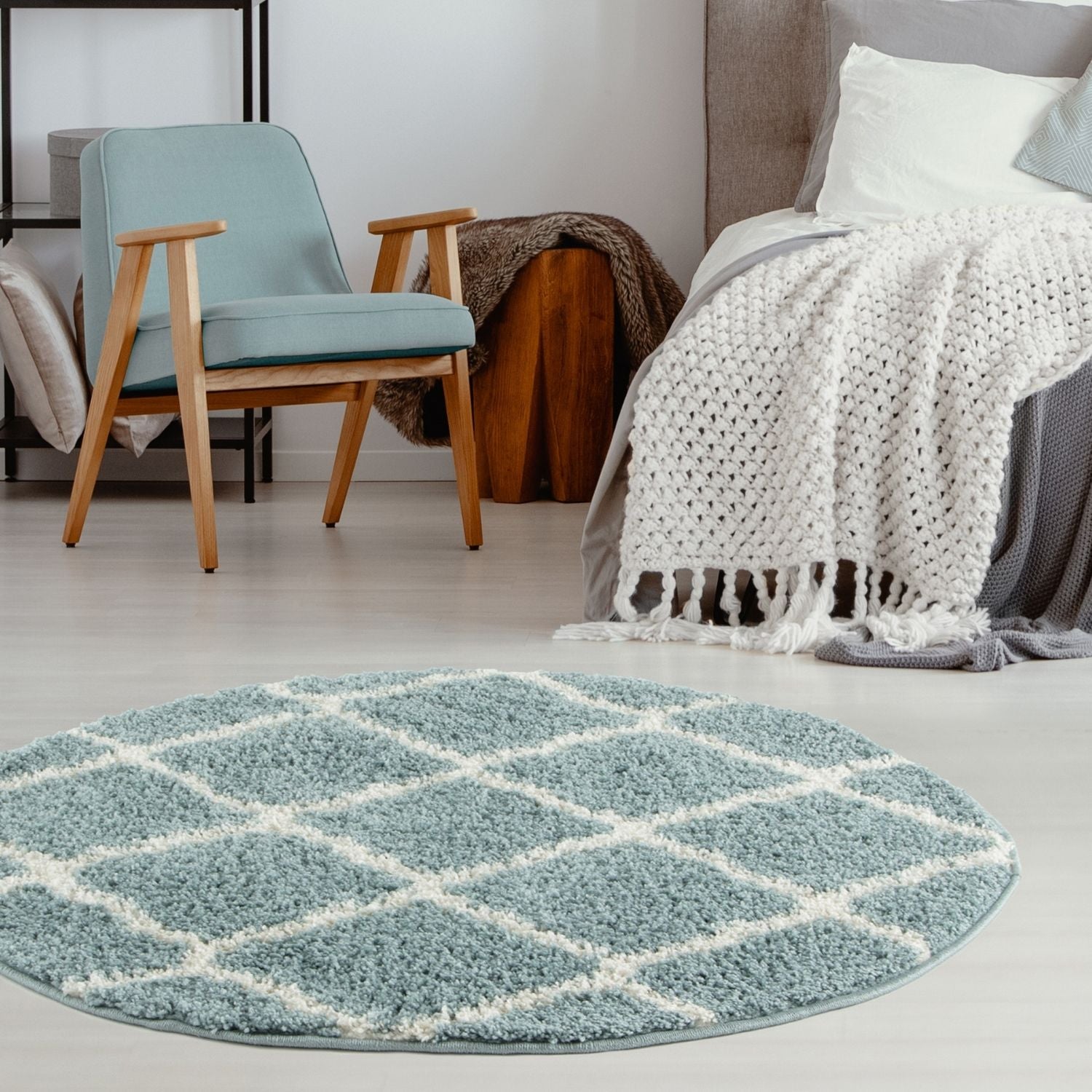 Moroccan Duck Egg Blue Shaggy Rug | 750