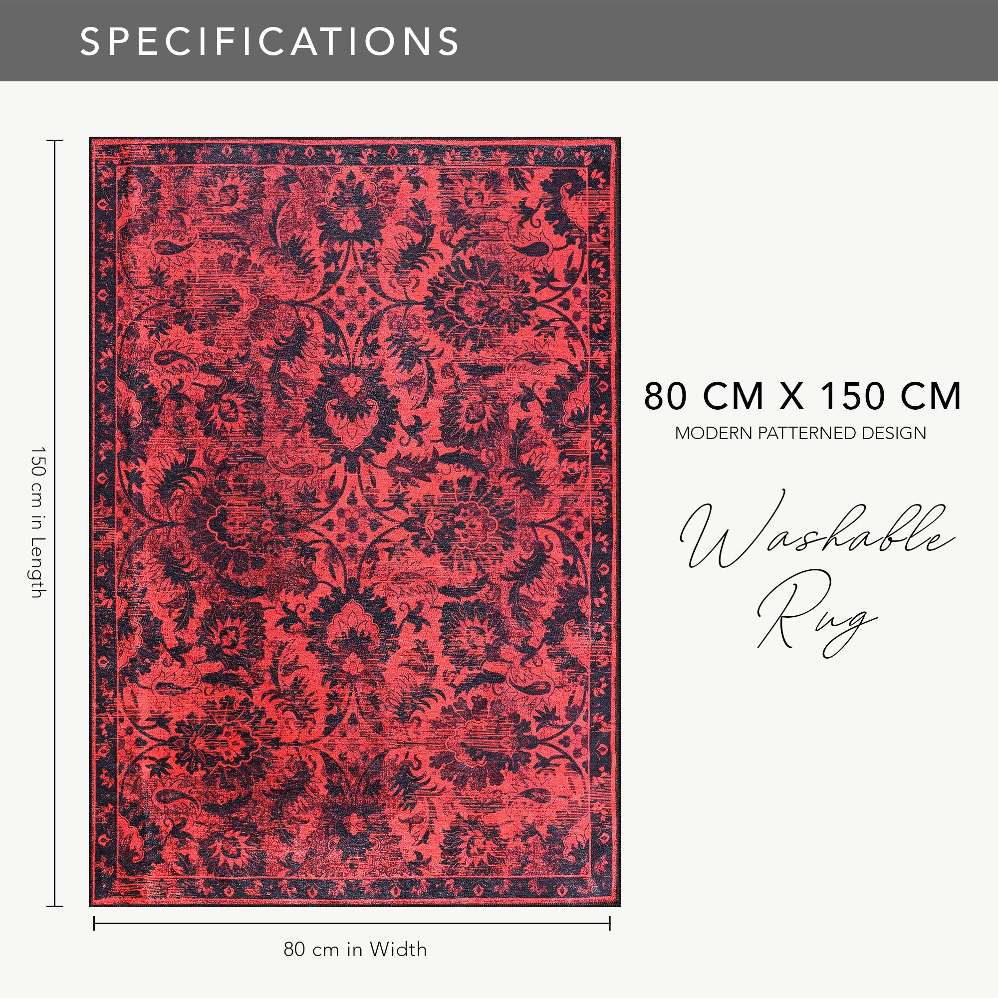 Netline Home Rugs Depot RW1010 – Machine Washable Red Vintage Floral Rug | Damask-Inspired Oriental Carpet for Living Room, Bedroom & Dining