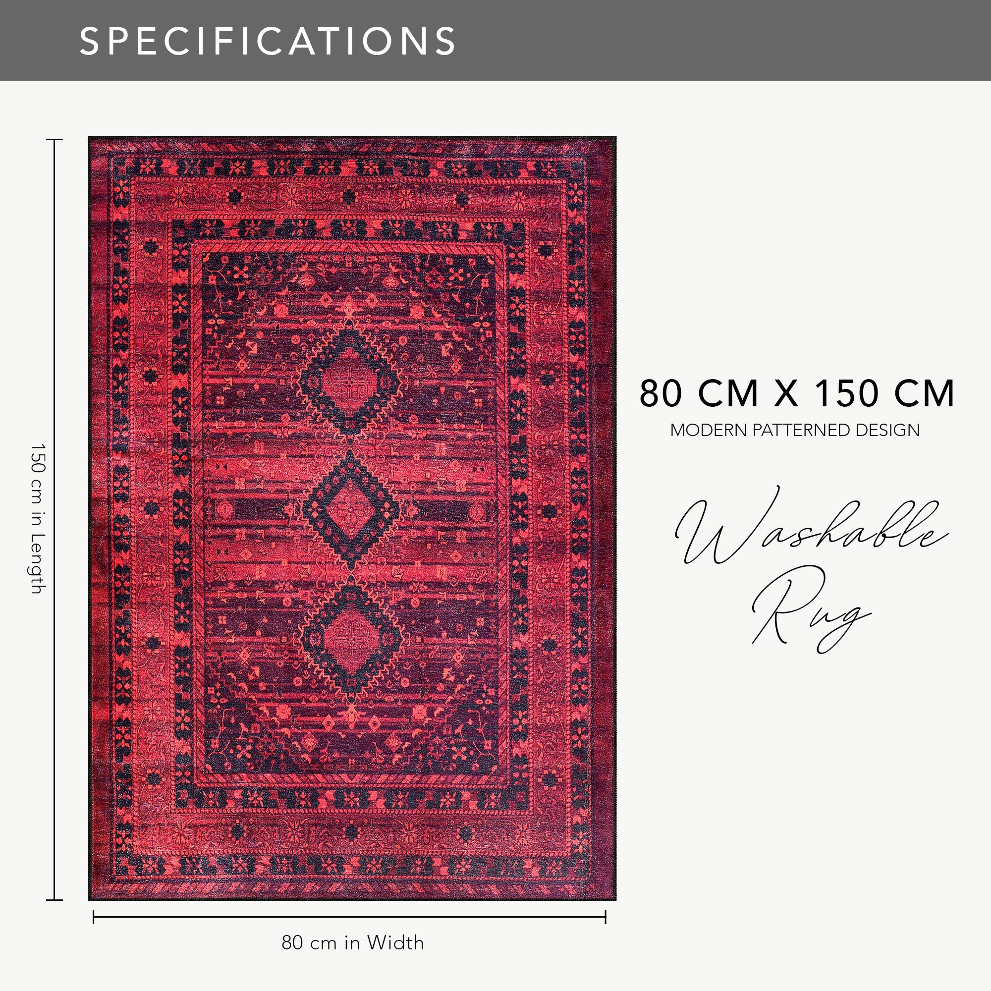 Netline Home Rugs Depot RW1009 – Machine Washable Red Tribal Medallion Rug | Oriental Geometric Carpet for Living Room, Bedroom & Office