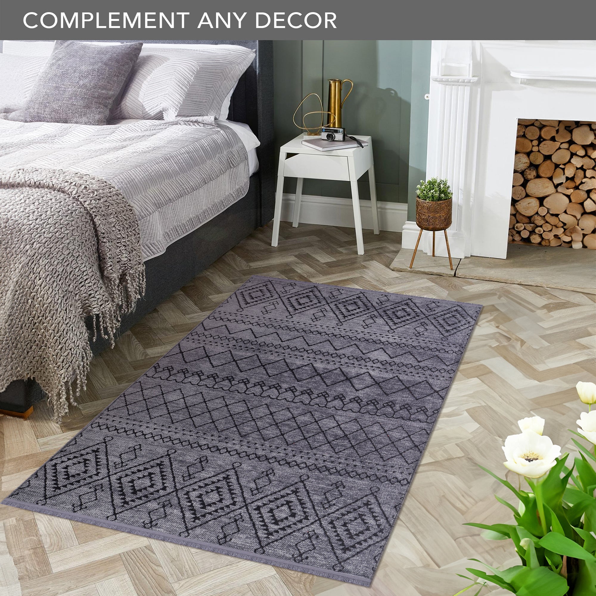 Netline Home Machine Washable Rug RW1801 – DARK GRAY Soft Chenille