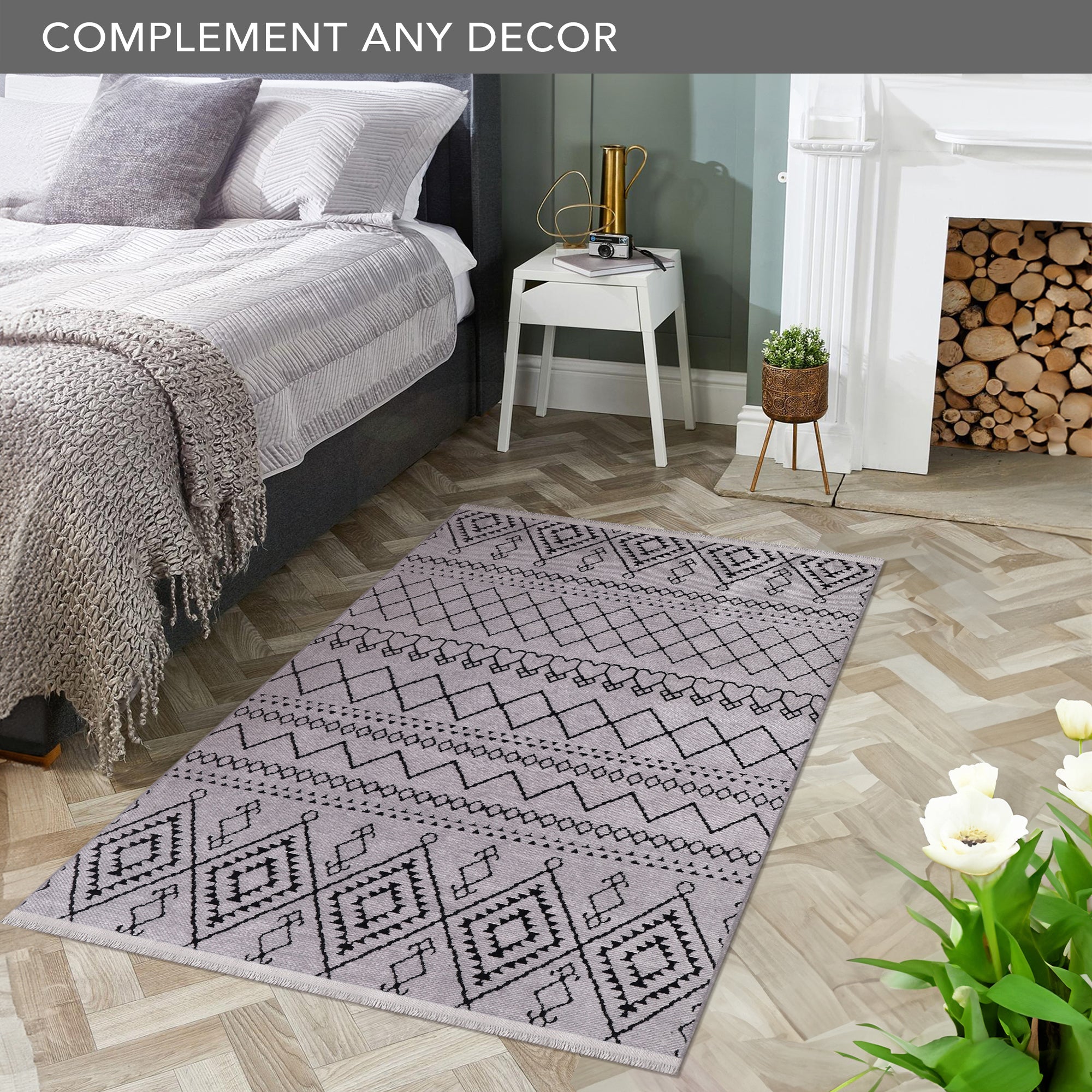 Netline Home Machine Washable Rug RW1801 – GRAY Soft Chenille