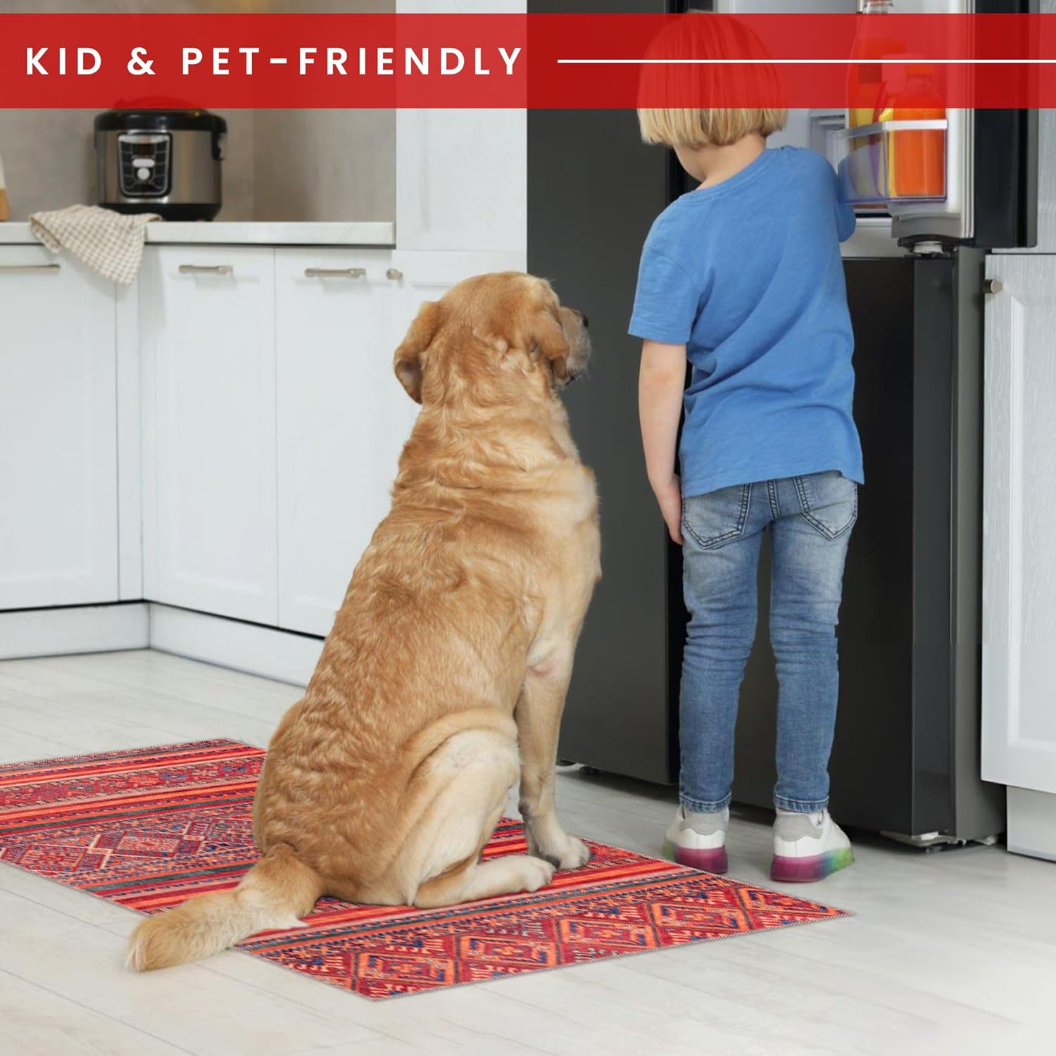 Netline Home Rugs Depot 1322K – Machine Washable Red Tribal Kilim Rug | Multicolor Geometric Striped Carpet for Living Room, Bedroom & Dining