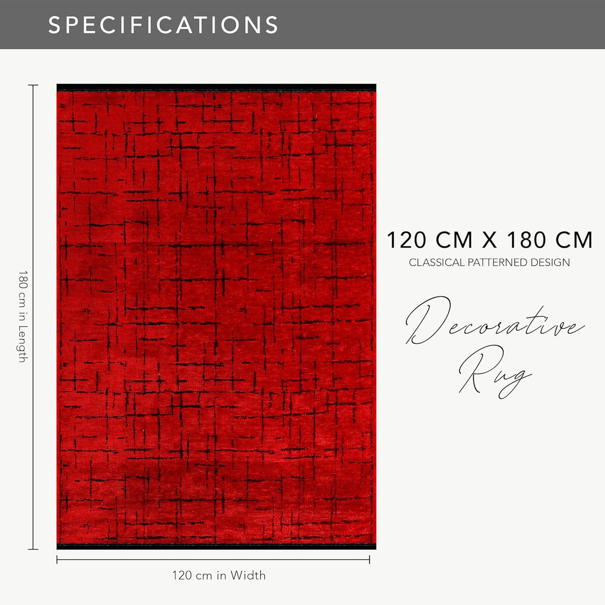 Red machine washable chenille runner rug by Netline Home, low pile, non-slip, pet-friendly, ideal for living room, bedroom, or hallway.