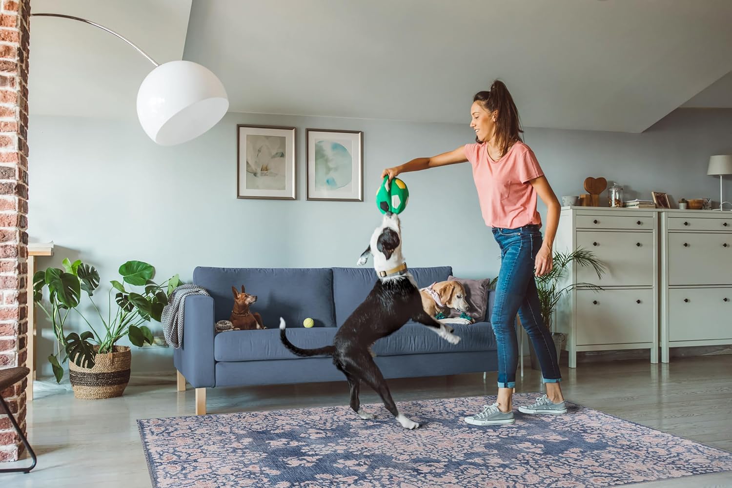 Machine Washable Area Rug for Living Room, Bedroom & Kitchen - Non Slip β 4 mm Low Pile Carpet - Vintage Rug - Pet Friendly & Kid Friendly Rugs (BLUE, 80X150)