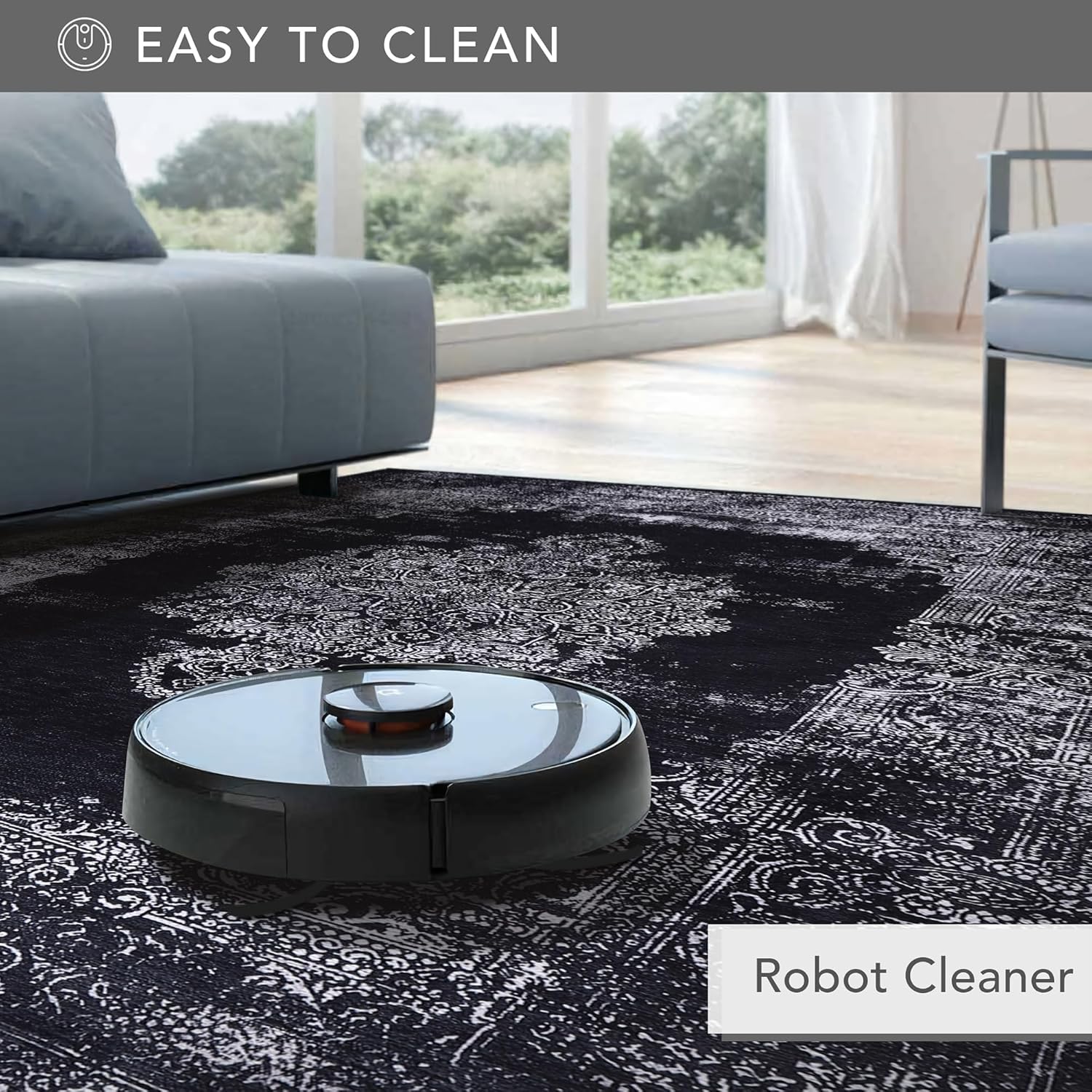 Netline Home Rugs Depot Kilim Black and Gray Medallion Washable Rug Design 1319