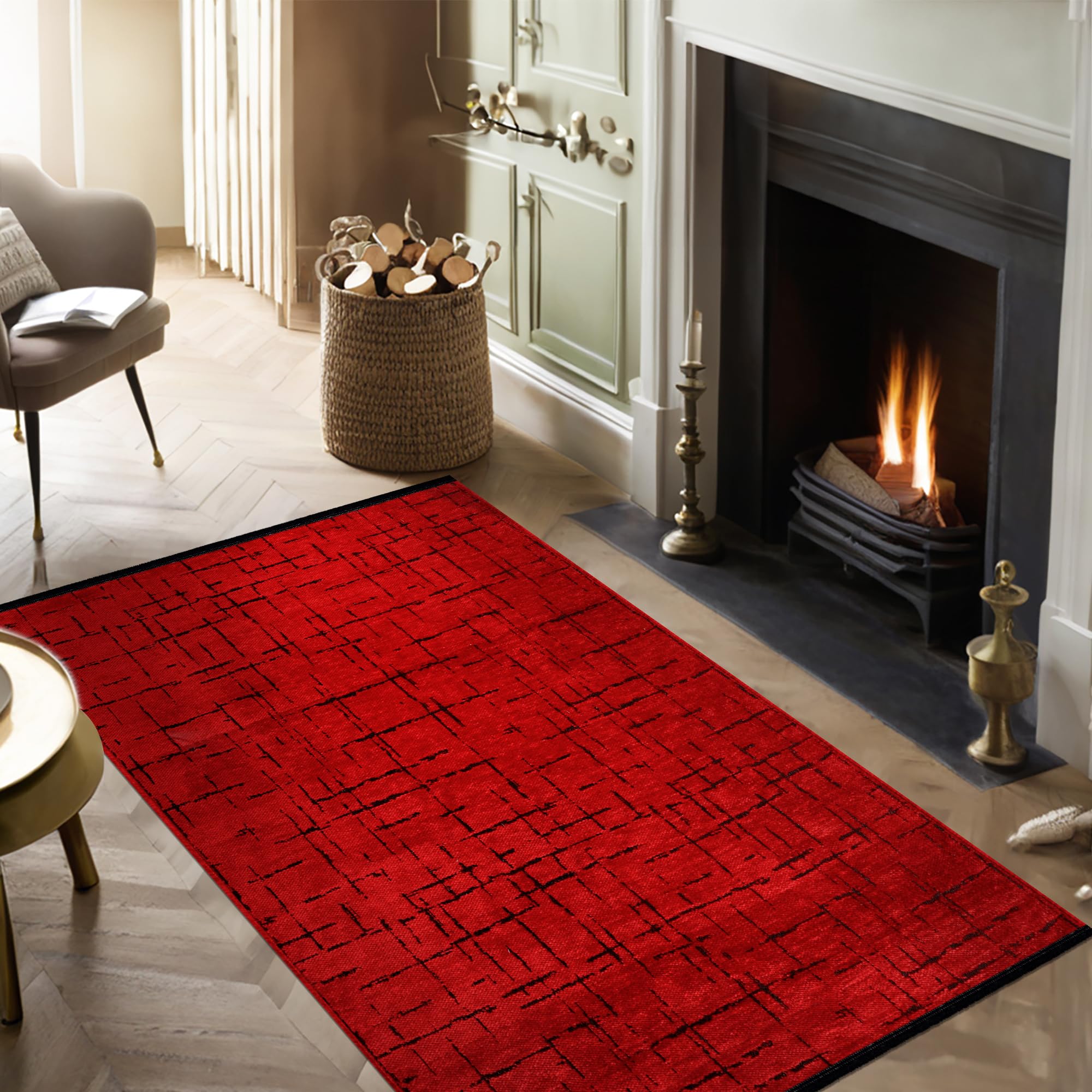Rugs Living Room - Machine Washable Rug, Low Pile Non-Slip Area Rug - Area Rugs for Bedroom, Kitchen, Hallway - Pet Friendly Carpet, Modern Room Decor (RED, 120X180)